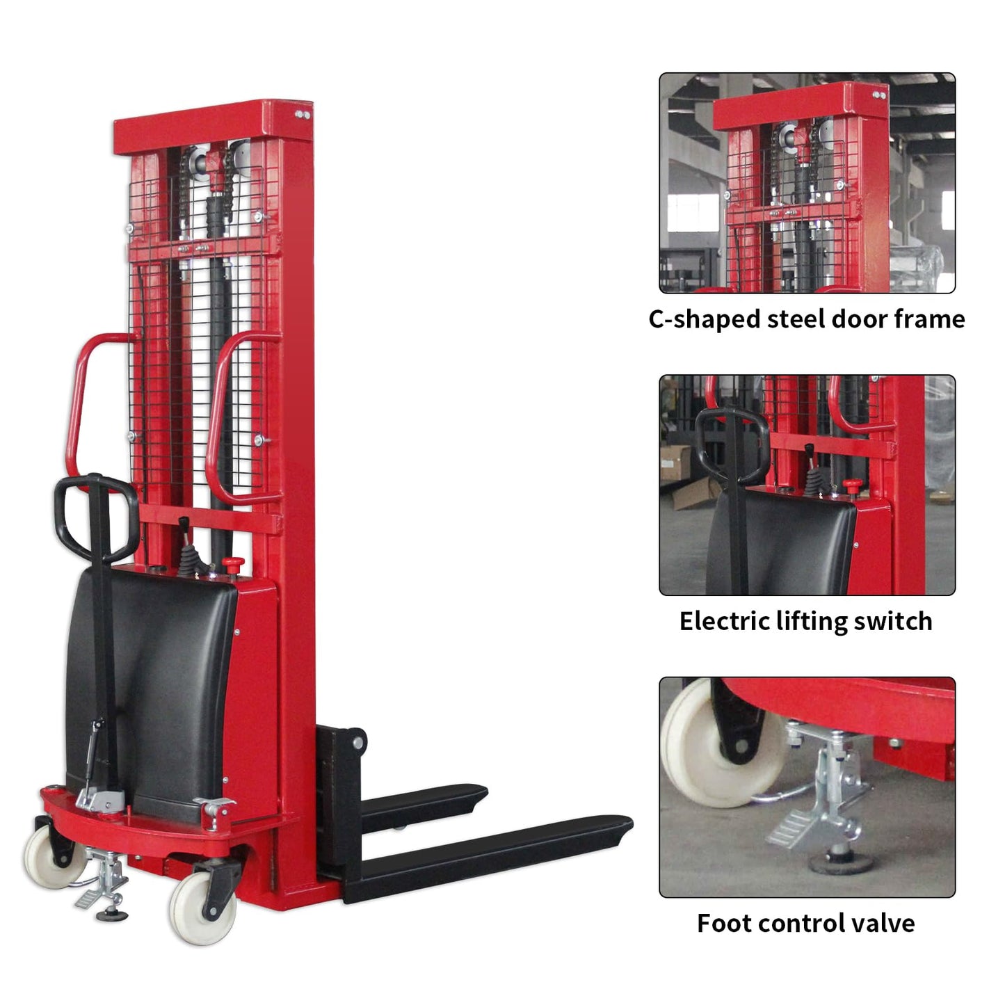 Electric Stacker 3300Lbs Capacity Pallet Forklift, 118in Max Lifting Height Material Lifter with Adjustable Forks for Warehouse
