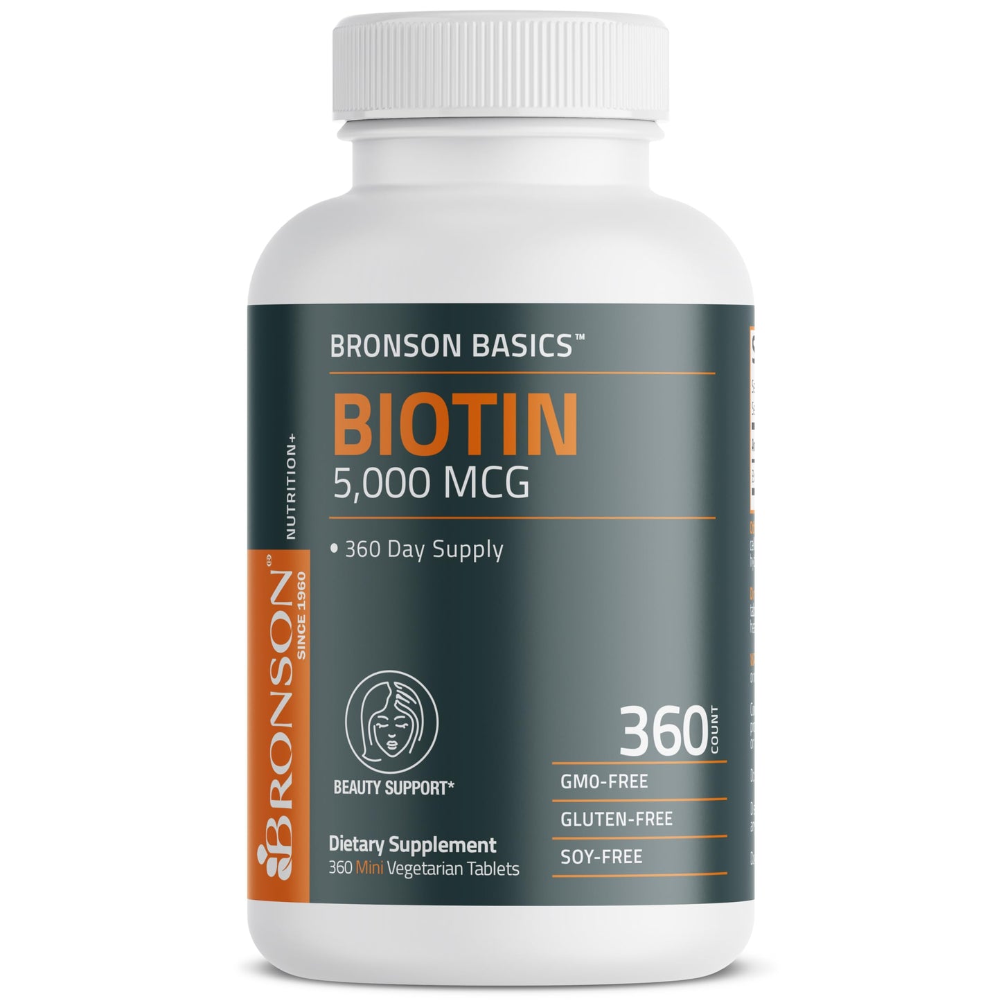 Bronson Biotin 5,000 MCG Supports Healthy Hair, Skin & Nails & Energy Production - High Potency Beauty Support - Non-GMO, 360 Vegetarian Tablets