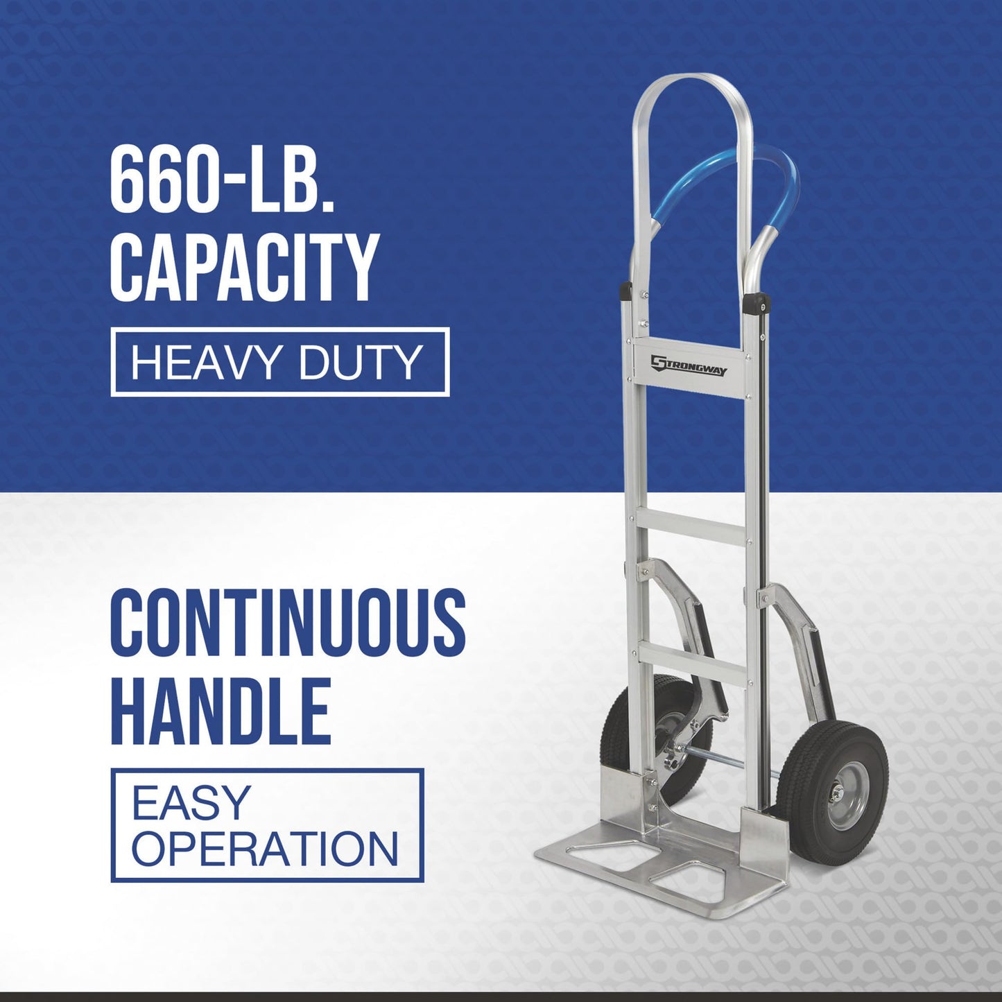 Strongway Continuous Handle Aluminum Hand Truck/Stair Skid Moving Dolly - 660-Lb. Capacity, 18in. Wide Toe Plate, 10in. Polyurethane Wheels, 54in. High