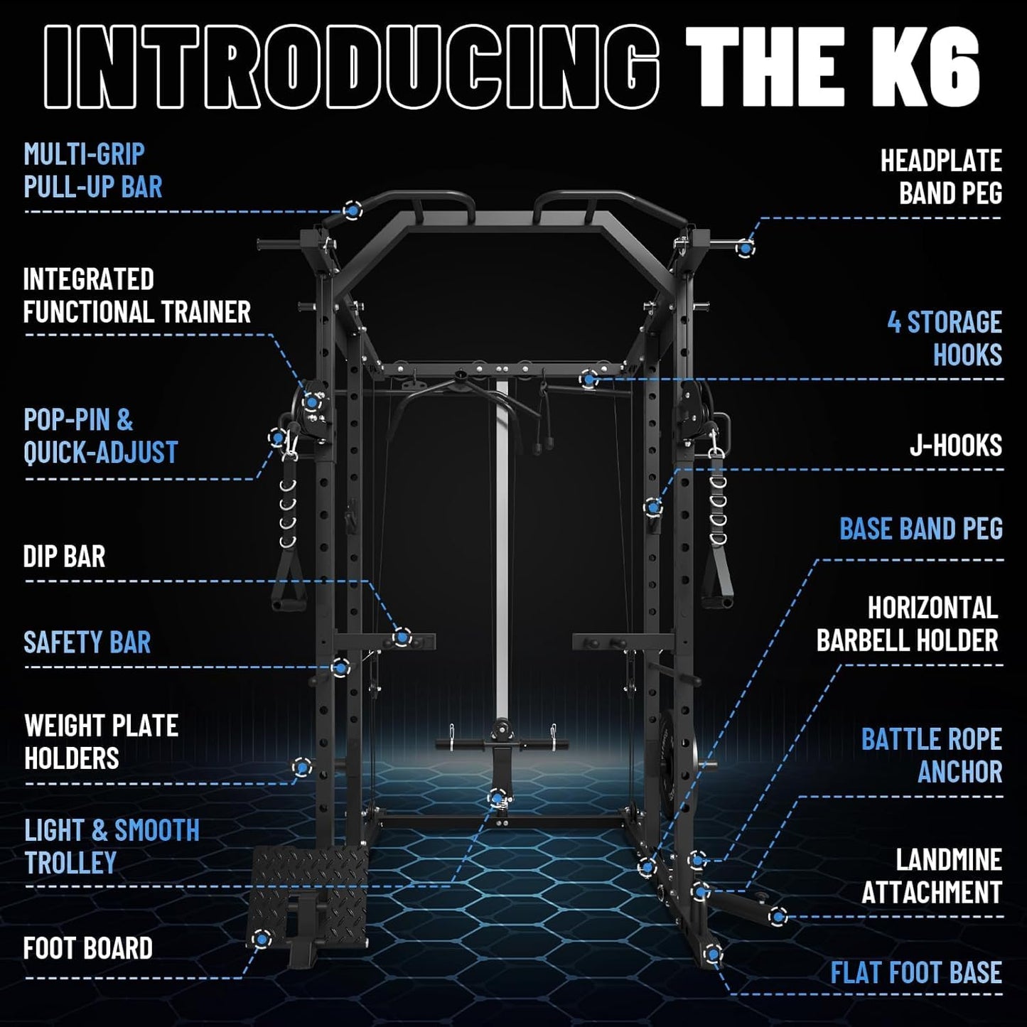 Mikolo K6 Power Cage, Power Rack with Cable Crossover System, Home Gym Packages with Weight Bench, Olympic Barbell, 230b Weight Set-Black