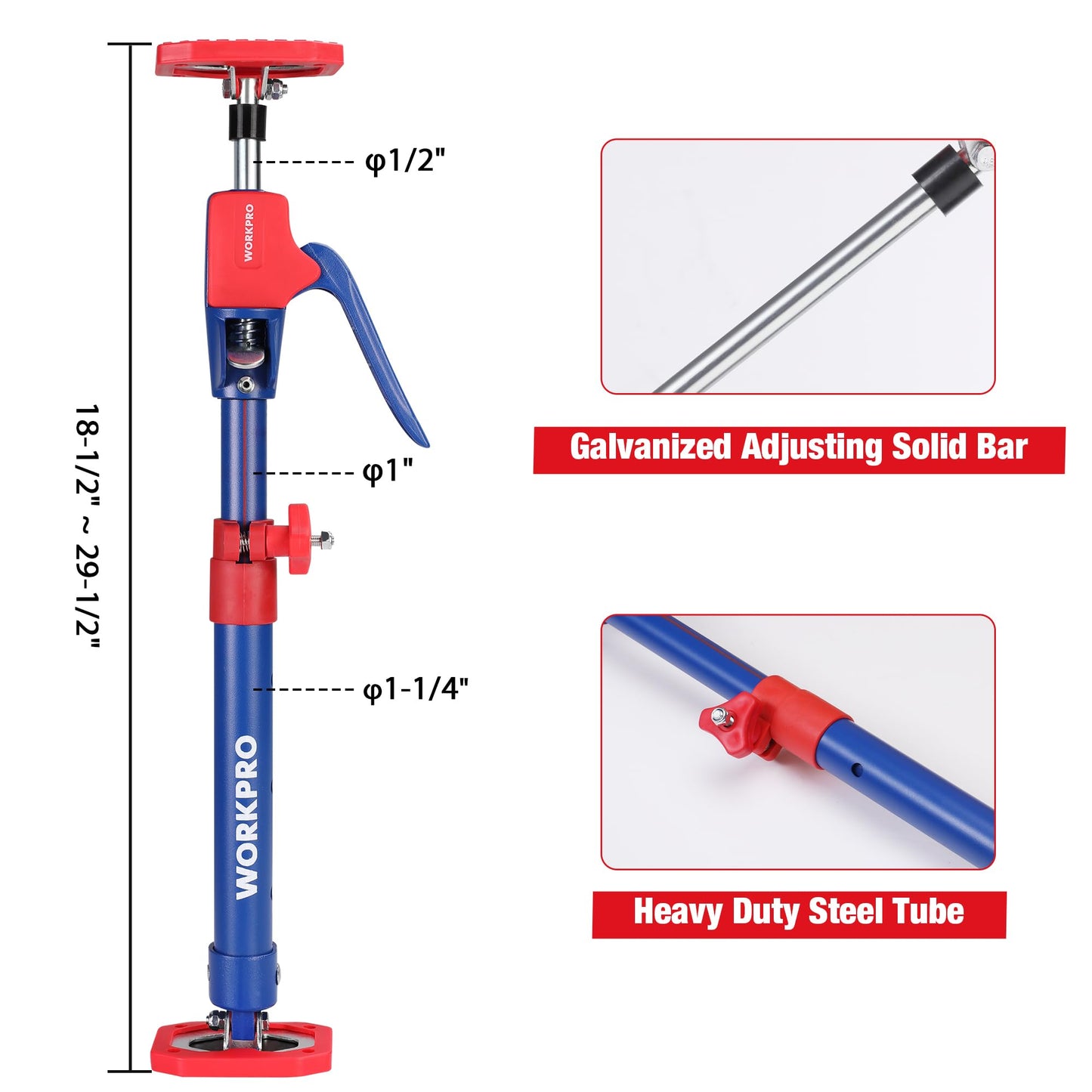 WORKPRO Cabinet Jack Support Pole, 18.5" to 29.5" Steel Telescopic Quick Support Rod Adjustable 3rd Hand Support System with 154 lbs Capacity for Cabinet Jack, Drywall Jack& Cargo Bars, 2-Pack