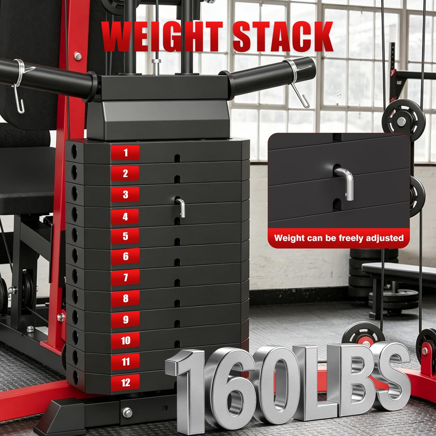 SPART All-in-One Home Gym Workout Station,Smithe Machine Home Gym Power Cage,Professional Functional Trainer for Couples & Family Strength Training,Leg Press, LAT Station for Full Body Training, Red