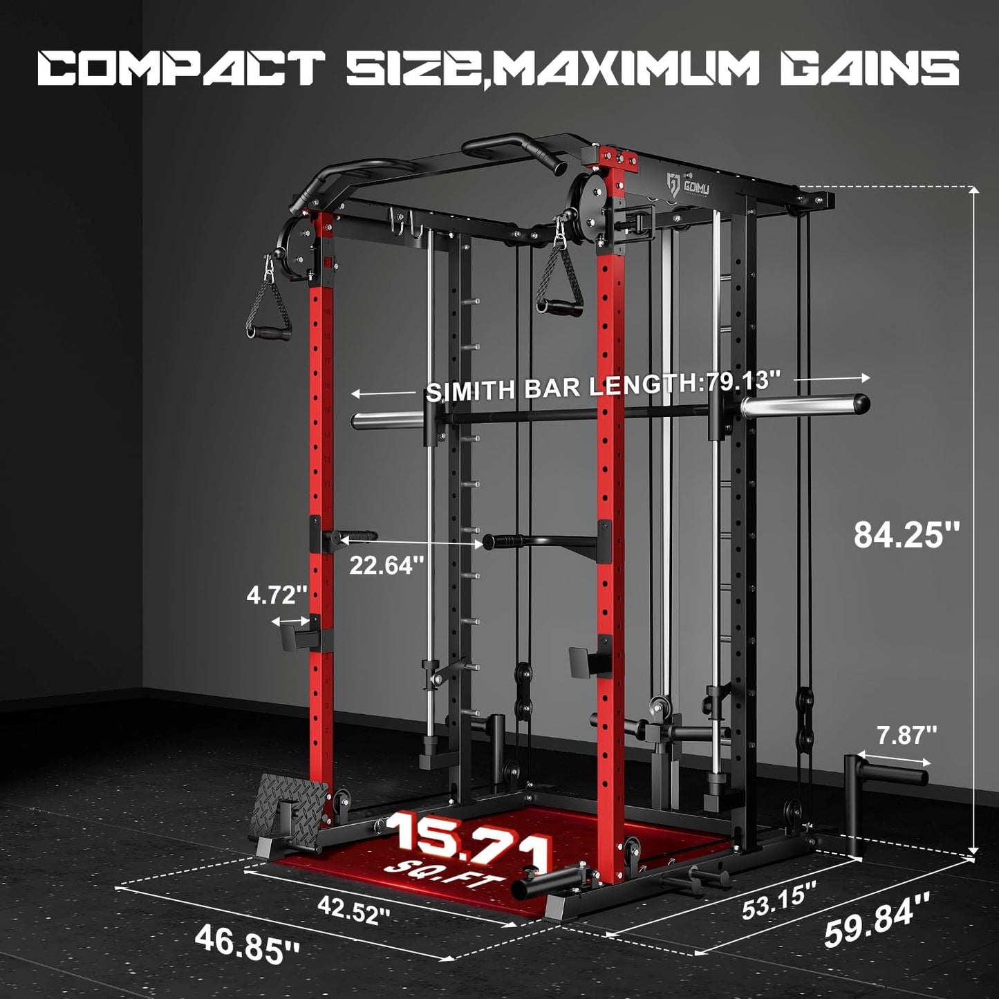 Goimu S1-V4 Smith Machine, 2000LBS Power Cage with Cable Crossover System, All-in-One Squat Rack with Smith Bar, Strength Training Equipment for Hone Gym (Red Smith Machine wiht 340lb Weights)