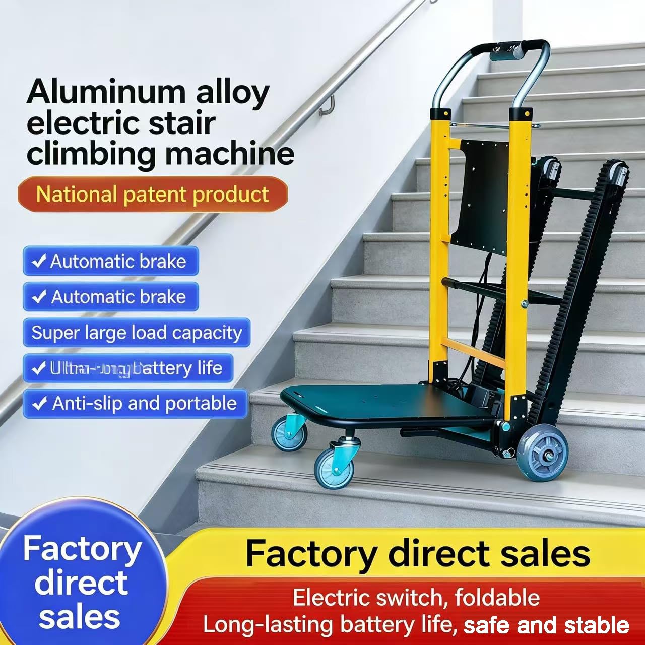 Electric Stair Climbing Cart, Motorized Stair Climber Hand Truck for Moving Heavy Loads Up and Down Stairs