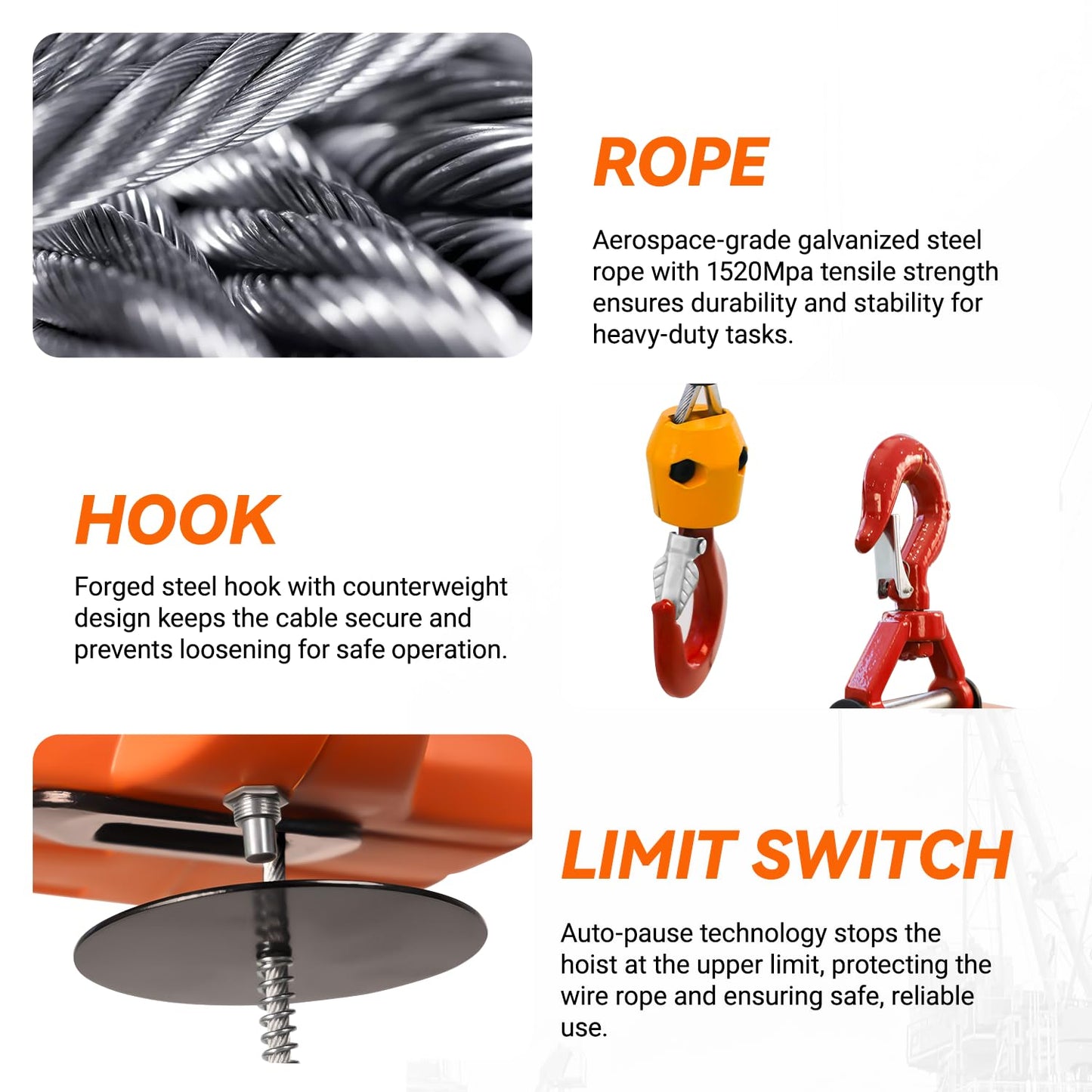 TKK 3 in 1 Electric Hoist Winch, 1540lbs Capacity, Portable with Wire and Wireless Remote Control, 120V, Overload Protection, 25ft Lifting Height for Towing
