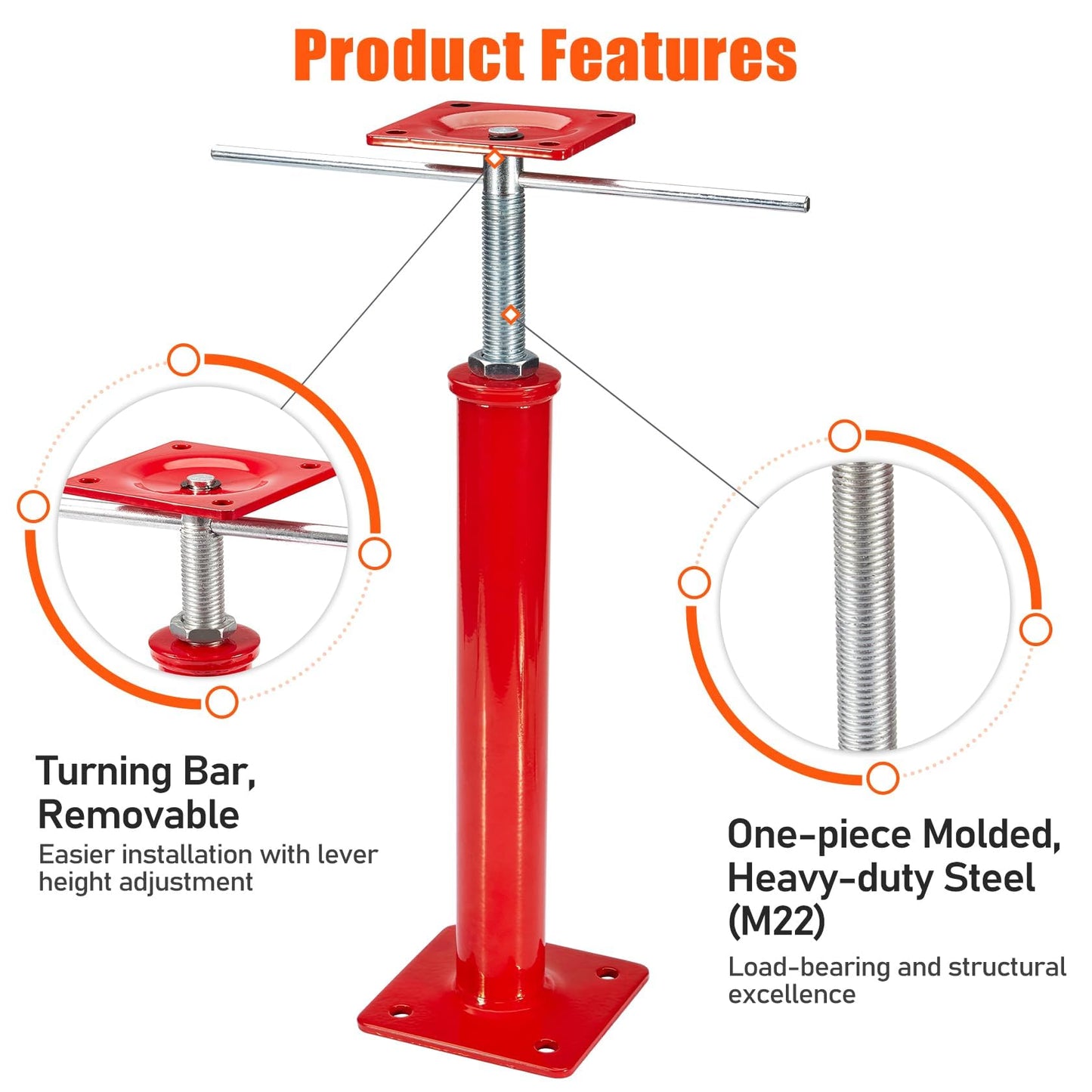 4 Pack House Jacks for Leveling Crawlspace, 16" - 21" Height Range, 11023 lbs Max Load Capacity, House Floor Jacks Post Pole for Leveling