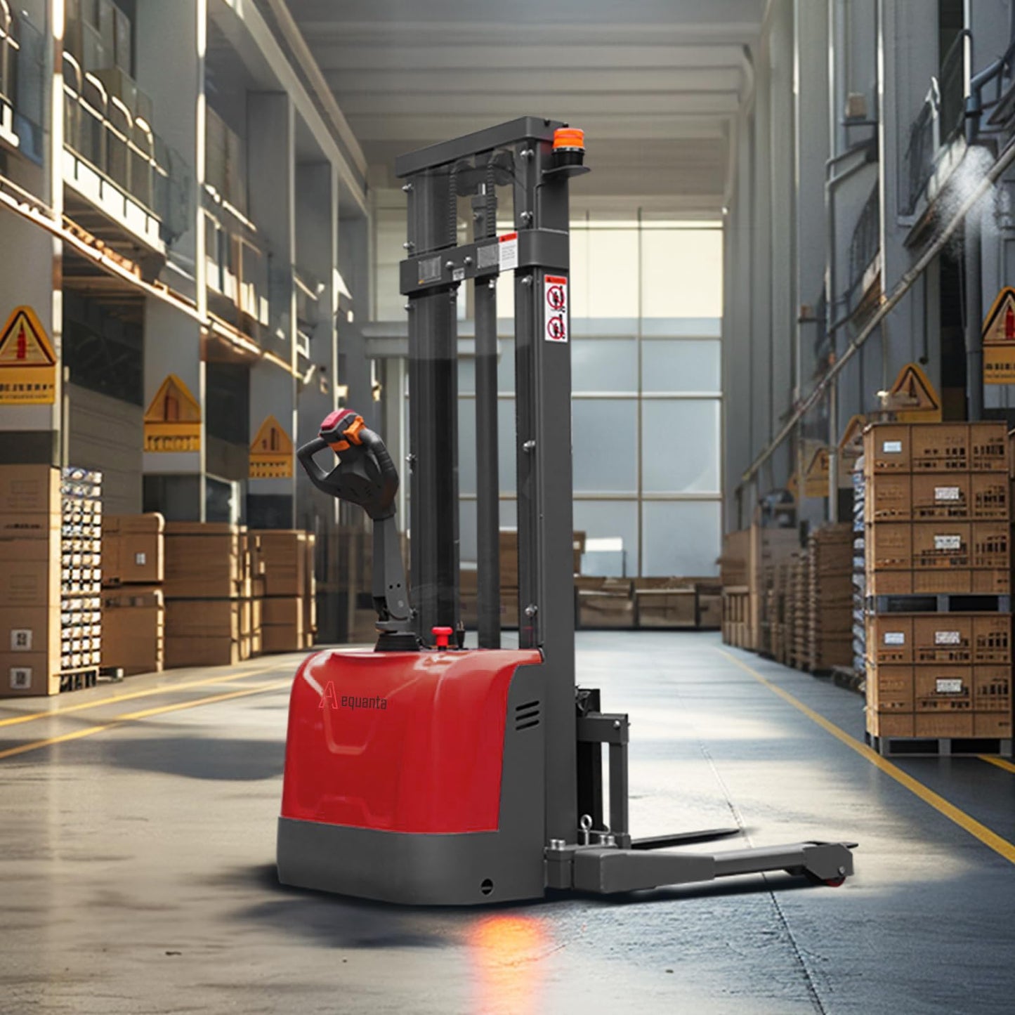 Full Electric Stacker 3300 lbs Capacity, 118" Lifting Height - Industrial Heavy Duty Forklift, Straddle Legs, Adjustable Forks, Power Pallet Stacker for Material Handling, Warehouse