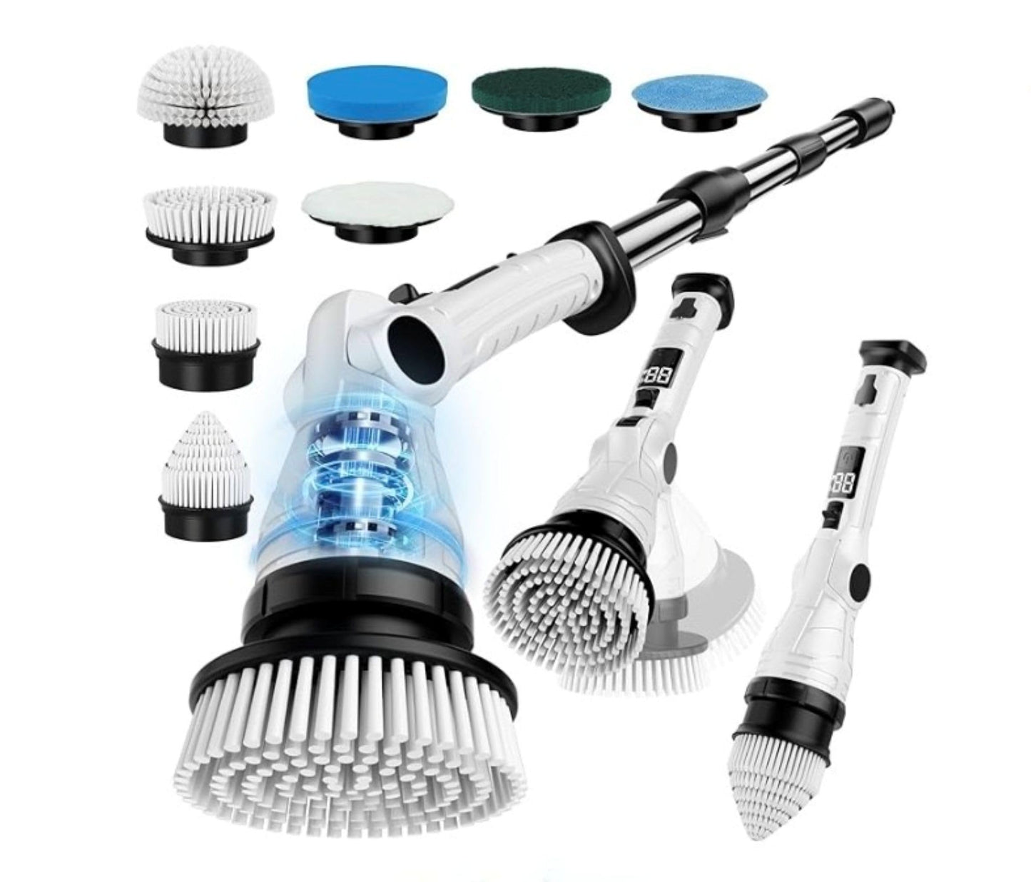 Electric Spin Scrubber, 3-Speed Power Scrubber for Cleaning Bathroom, 6-Angle Adjustable Head Cordless Scrubber with 8 Brush Heads & Long Handle, LCD Display Shower Scrubber for Grout Tile Floor Tub