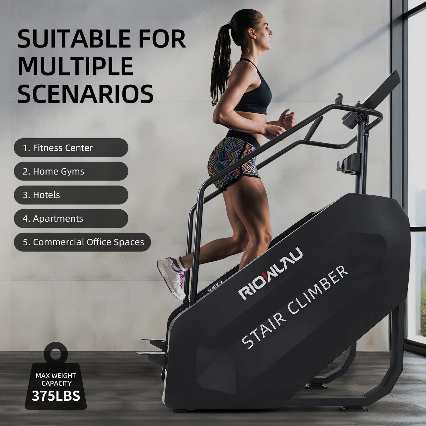RIOWLAU Stepper Machine, Stair Stepper with LED Screen, Commercial Grade Stair Climber Exercise Machine,15 Speed Levels Stepping Machine for Cardio and Lower Body Workouts,375LBS, 15-164 Steps/Minute