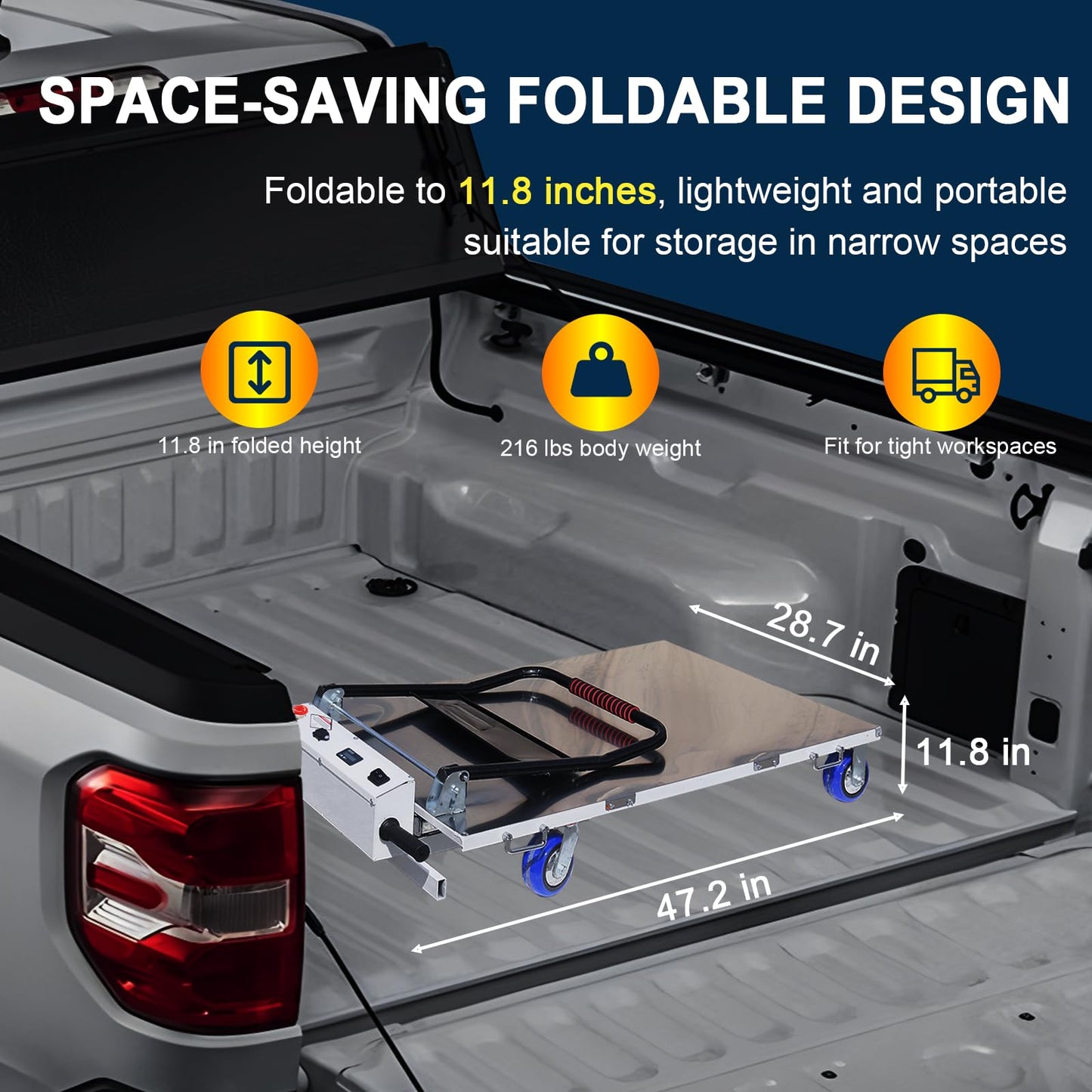 Electric Hydraulic Lift Trolley - 48V 661 LBS Capacity Folding Platform Truck for Loading/Transporting Goods onto Trucks & Warehouses (Lift Height 53 in)