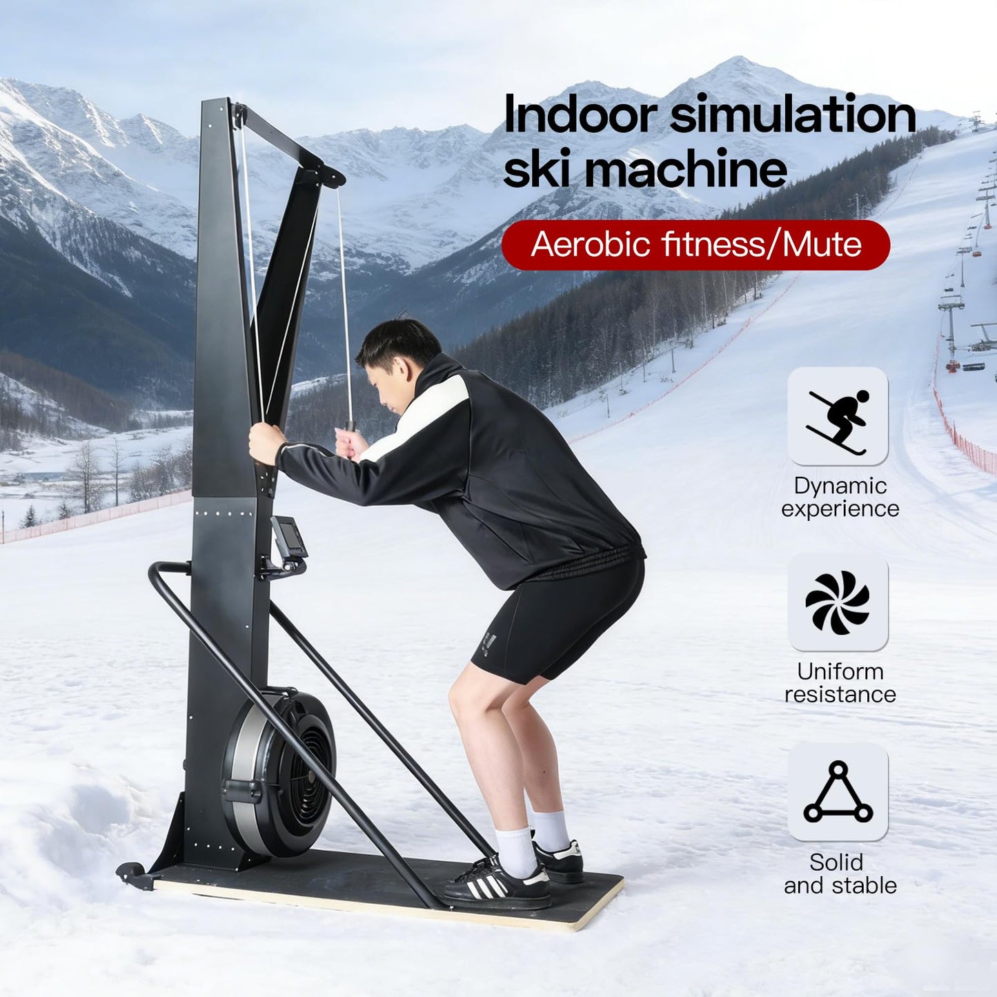 MOVLTUQ Vertical Ski Ergometer, Air Resistance Ski Training Machine with LCD Monitor, Full-Body Workout Ski Simulator for Home & Gym