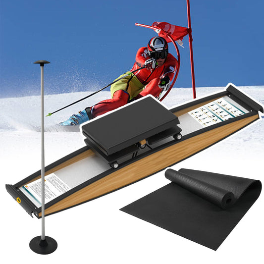 Ski Exercise Machine,Fitness Machine for Home Gym Workout,Indoor Simulated Ski Machine,Rubber Roller,150kg Load,with Ski Poles and Mats,Oak Wood Material