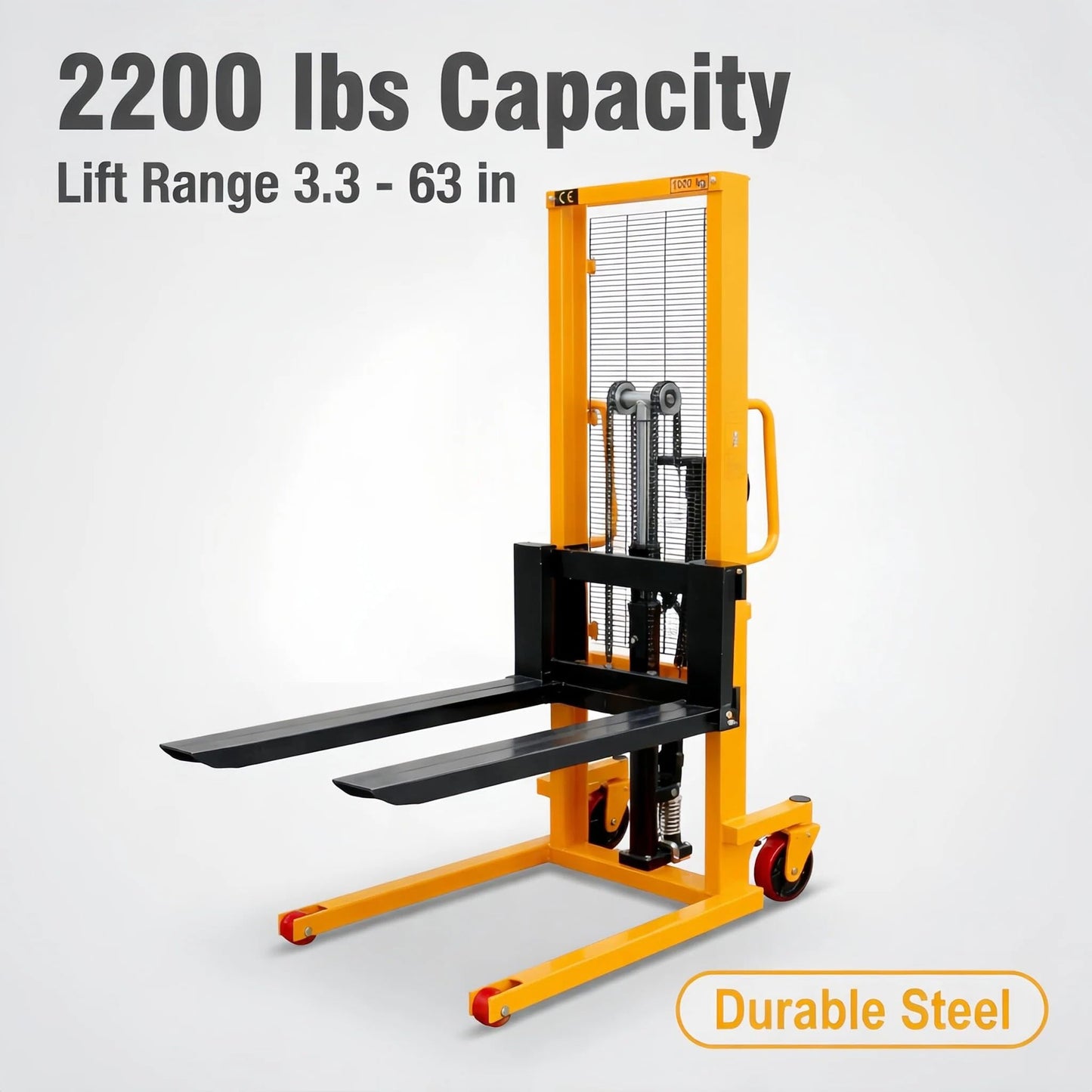 Amarite 2200lbs Manual Hydraulic Stacker - Open Bottom Pallets Only - 63" Lift Height Manual Pallet Stacker with Adjustable Forks