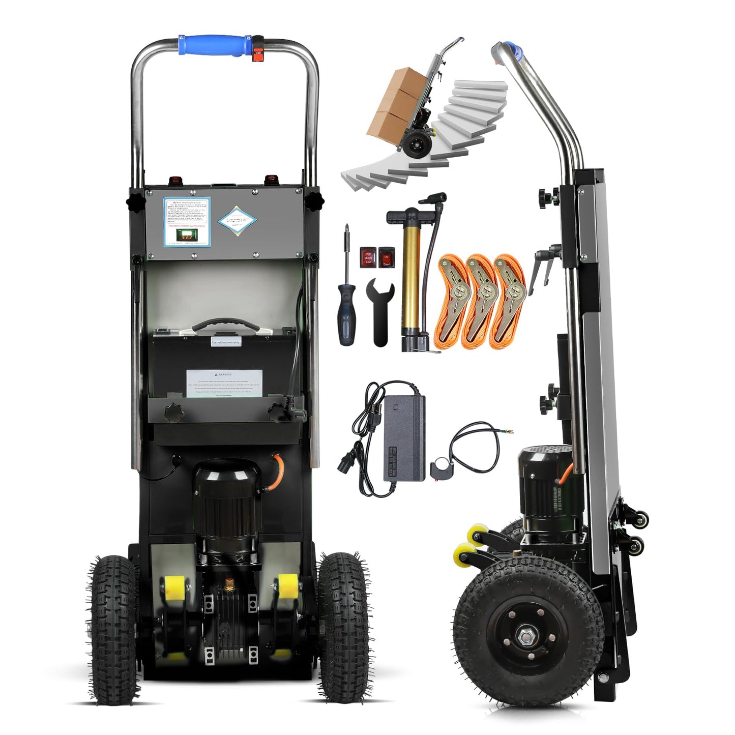 Electric Stair Climbing Dolly, 1250W Electric Stair Climbing Hand Truck, 900lbs Max Load Capacity, 3 Mode Folding Stair Climber Hand Truck with Telescopic Handle for Moving (Black)