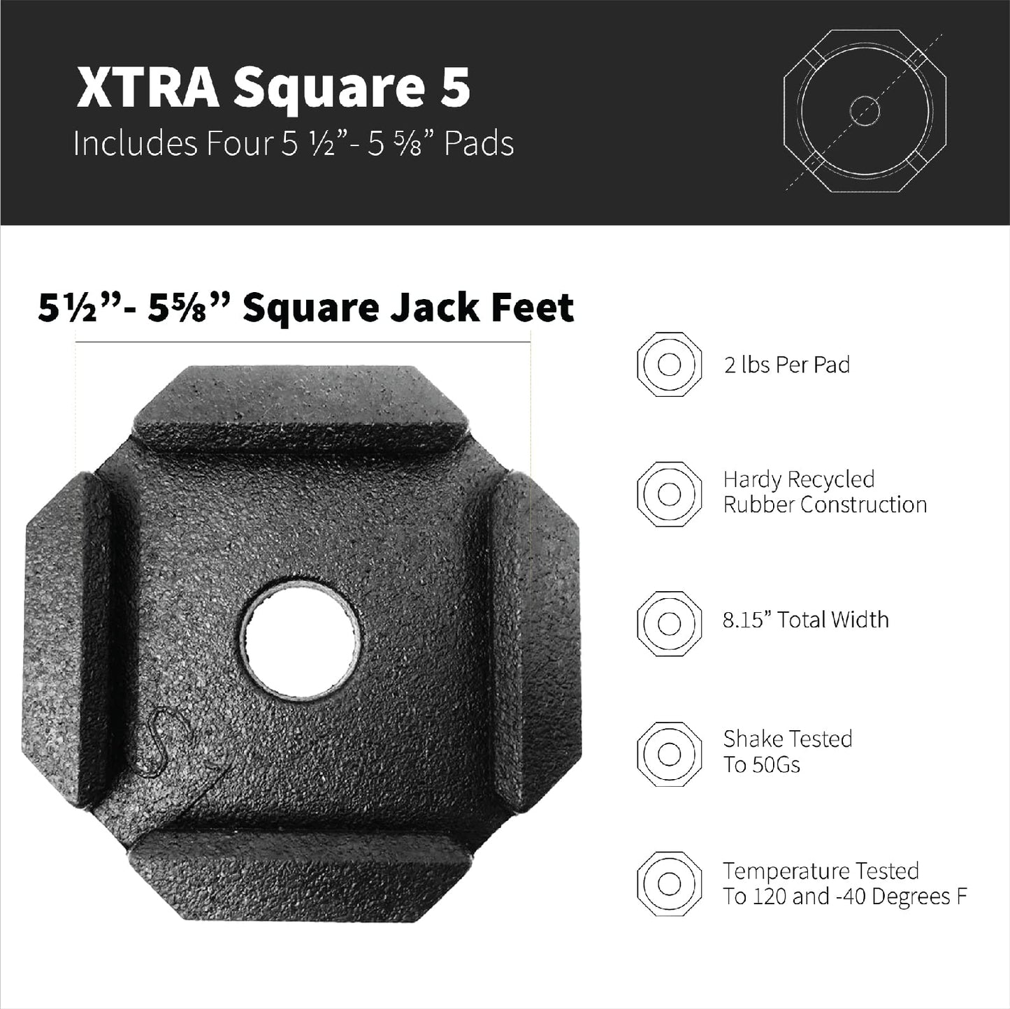 SnapPad Xtra RV Leveling Pads - Permanent Jack Stabilizers for RVs - 5" Square Leveling Jack Pads for LCI Leveling System - Heavy Duty Replacement for Blocks - Made in The USA (Square 5 4-Pack)