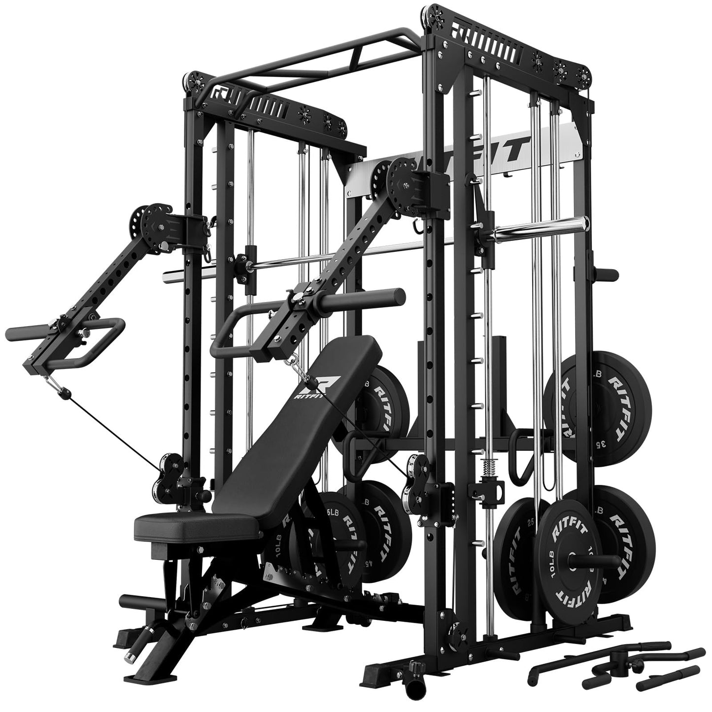 RitFit M1 Pro Smith Machine with LAM1 Adjustable Lever Arm Attachment, All-in-One Power Cage, Power Rack with LAT Pulldown & Cable Crossover System for Home Gym(Black,BP230)