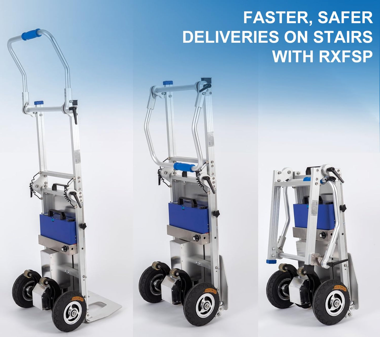 RXFSP 440LB Capacity Electric Stair Climbing Hand Truck 400W Aluminum Heavy-Duty Motorized Dolly for Straight & Curved Stairs, Effortless Heavy Load Transport