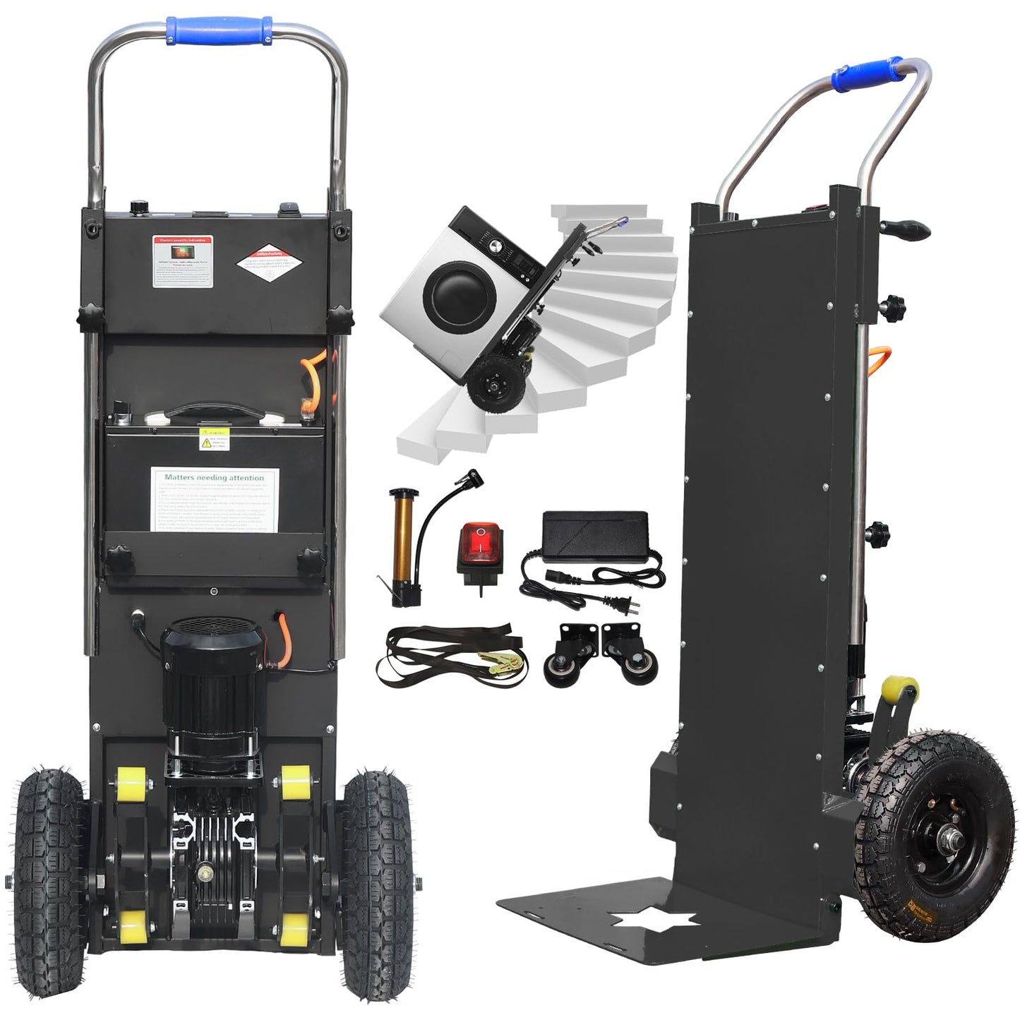 JJMNKMN 1200W Electric Stair Climbing Hand Truck Dolly Cart, 880LBS Heavy-Duty High-Capacity for Furniture, Logistics & Warehouse Transport (Black)