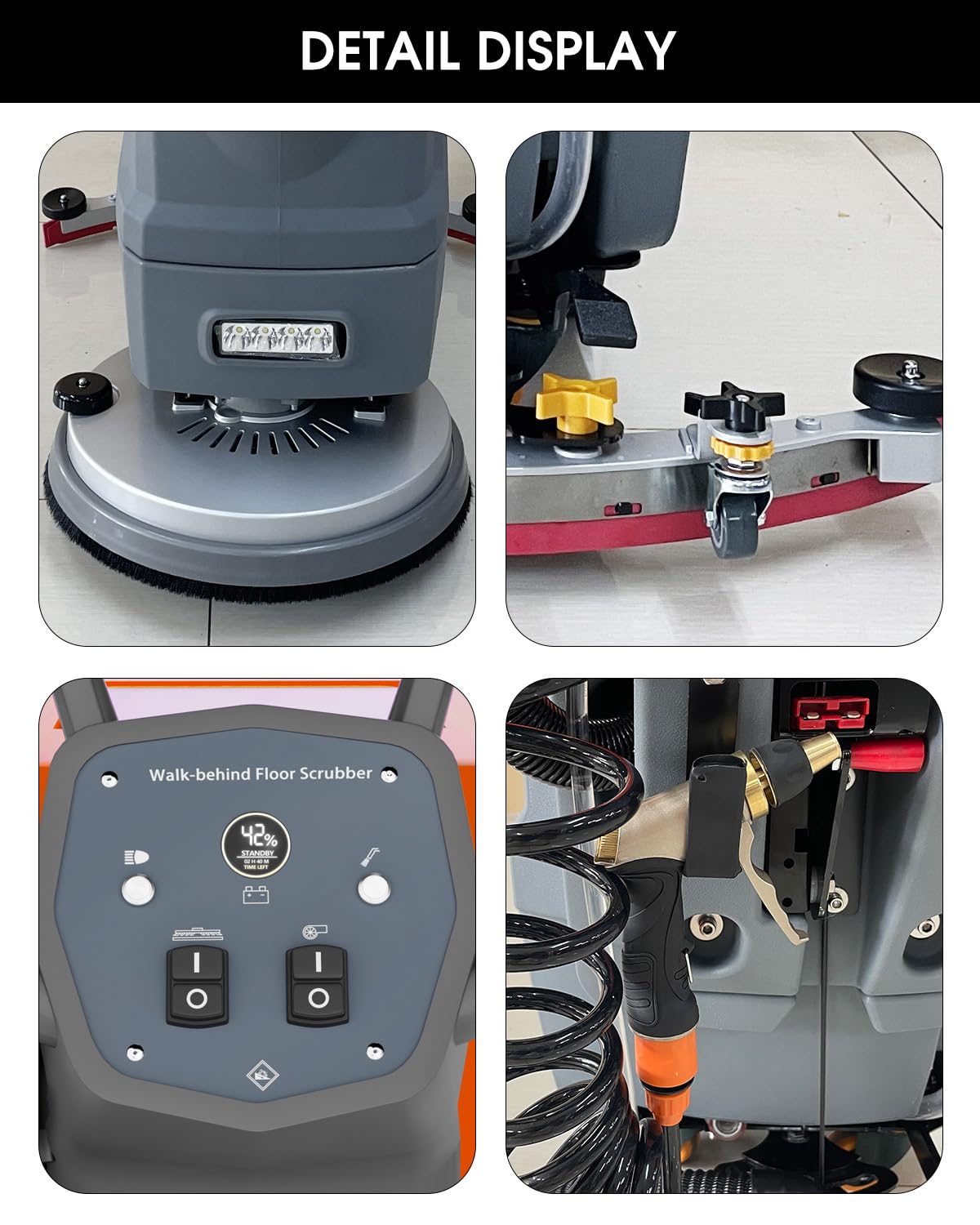 HANTINSTOM Walk Behind Commercial Floor Scrubber with 20" Ultra-Wide Scrubbing Path,High-pressure Watergun，LED Light，14.5 Gal Large Solution Tank,4 Hours Cordless Working Time,23,700 Sqft/h