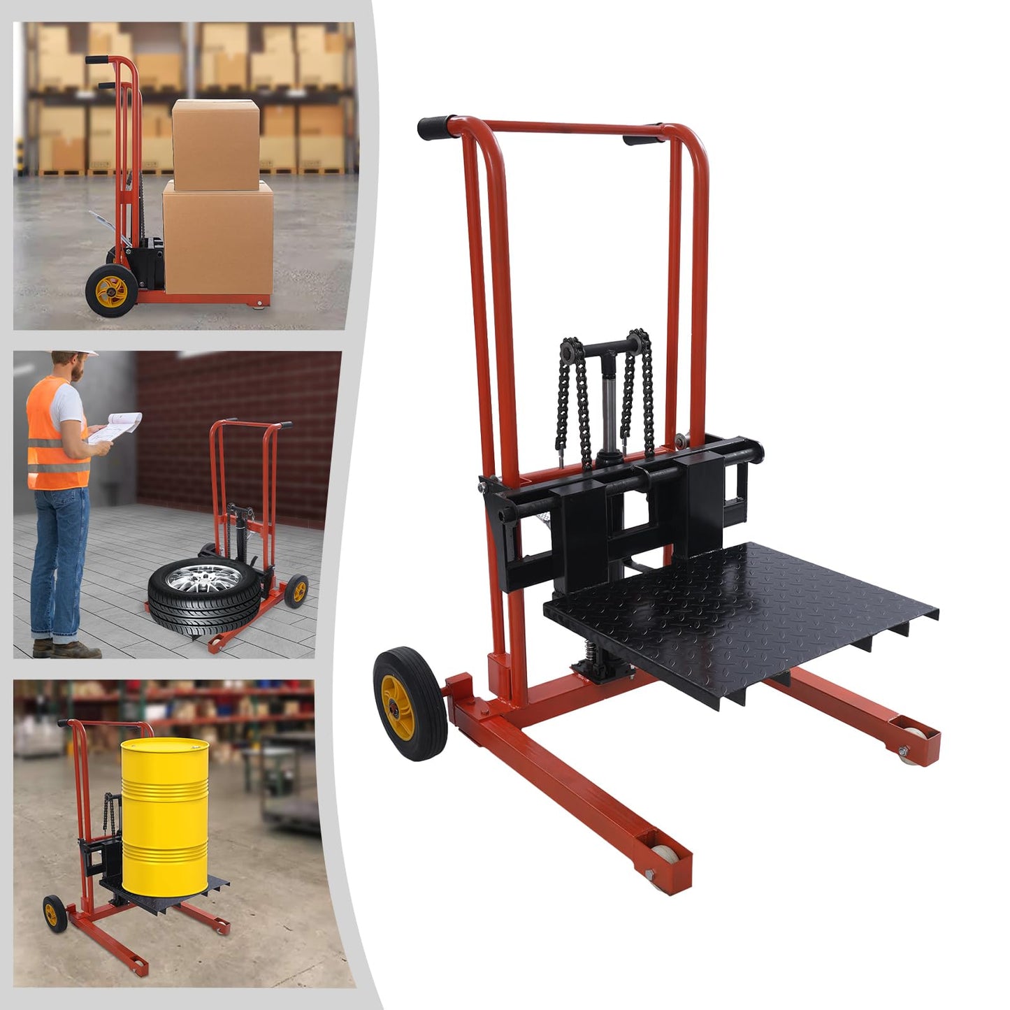 Hydraulic Material Lift Winch Stacker 450 Lbs 36" Max Lift Pallet Truck Dolly with Swivel Casters, Adjustable Lifting Height Lift Table with Removable Flat Bed