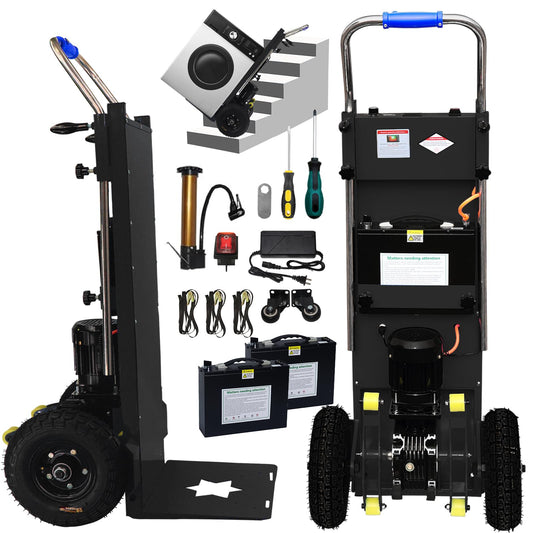 Electric Stair Climbing Dolly, Easy Up/Down with Foldable Design, 900lbs Capacity Heavy Duty, 1500W Hand Truck for Moving Furniture Fridge&Logistics Distribution (Black, 2 Batteries)