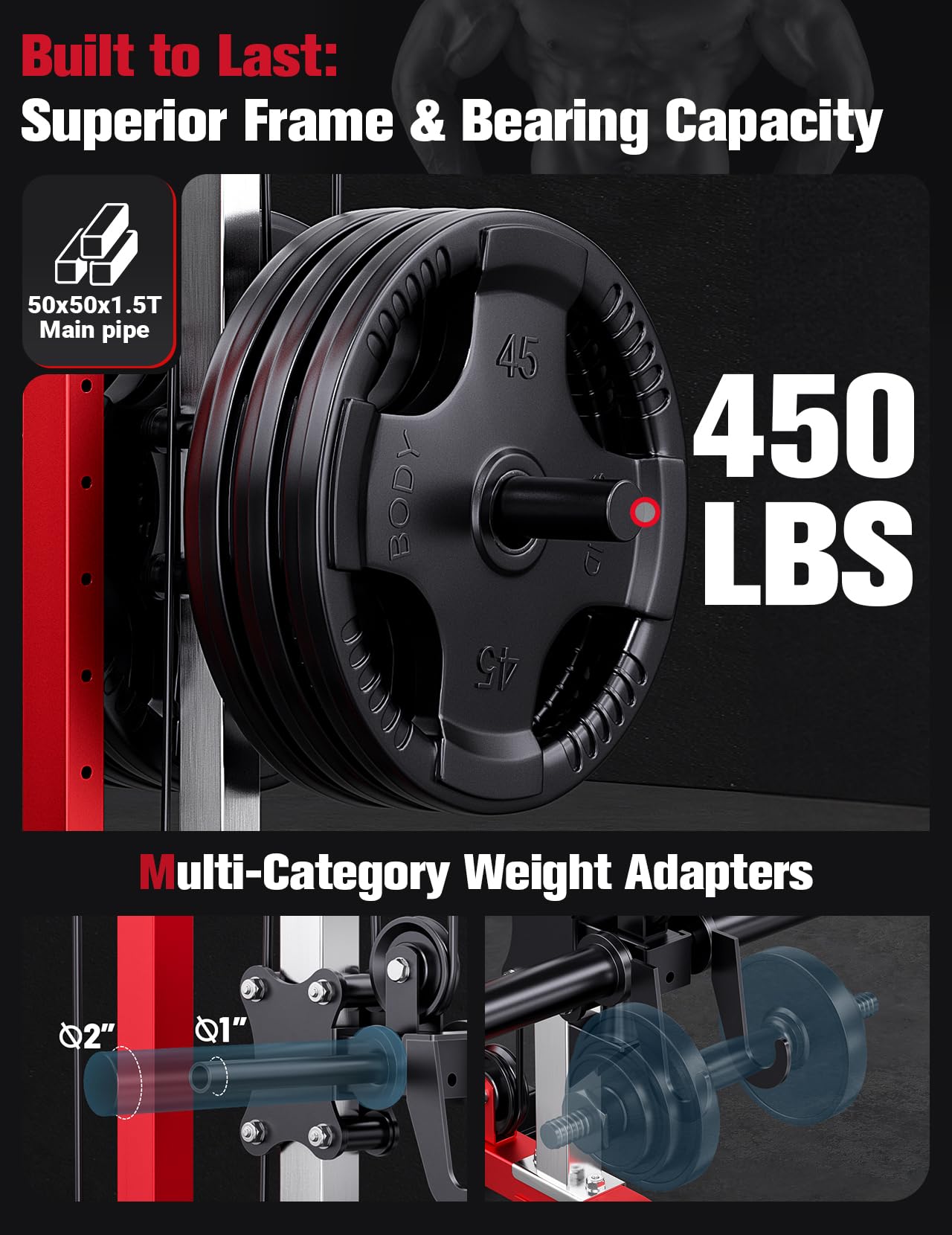 2-in-1 Adjustable Rowing Cable Machine & LAT Pulldown Station for Home Gym, Foldable Space Saver with 6 Attachments, Supports 450 Lbs Weight Plates