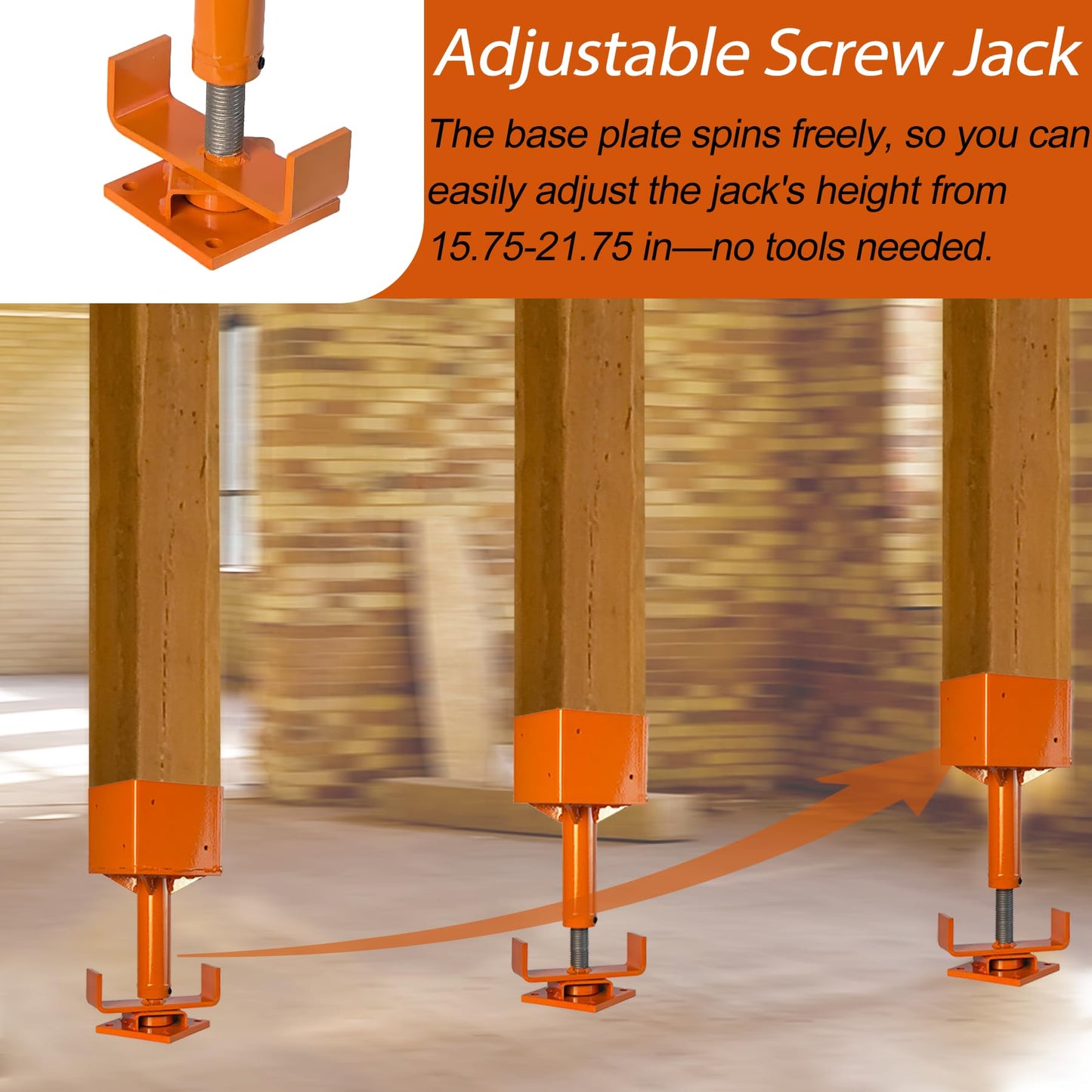 6x6 (Actual 5.5"x5.5") Screw Jack, Adjustable House Floor Jacks for Leveling, 15.75"-21.75" Height Range, Heavy Duty Jack Post Basement Shore Beams Screw Jacks, 30000 lbs Max Load Capacity，1 Pack