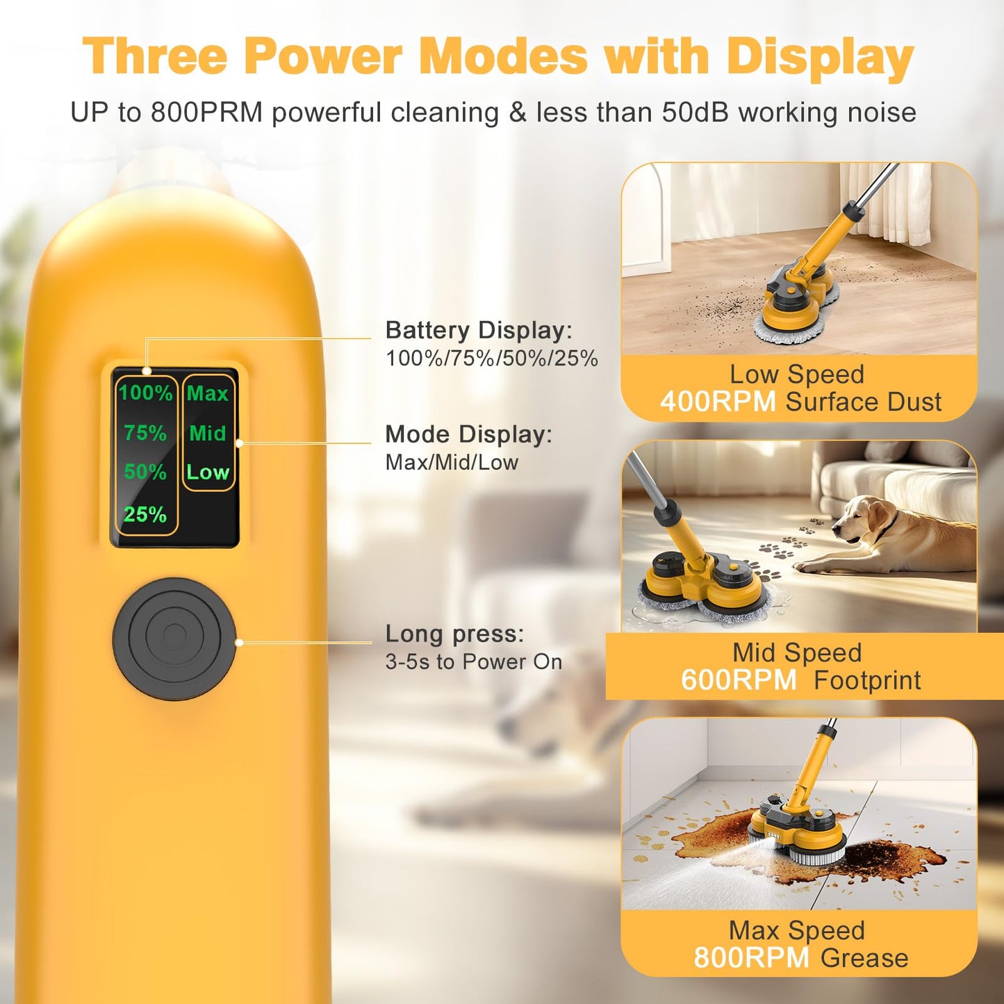 Cordless Electric Mop for Dewalt 20V Battery (NO Battery), 2 In 1 Spin Mop & Floor Scrubber Machine with LED Light & Water Spray, 800 RPM Electric Mops for Floor Cleaning, Hardwood,Tile