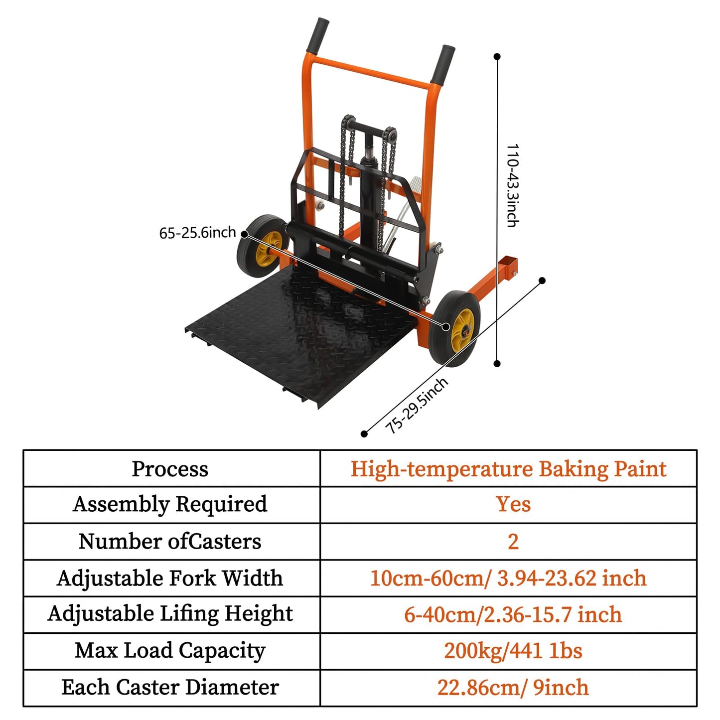Eleeferri Lift Stacker, Adjustable Lift Table, Hydraulic Material Pallet Truck Dolly, 440 lbs 15.7”Fork Lifting Flat Truck Pallet Jack with 2 Casters,Steel Platform Pallet Stacker for Warehouse