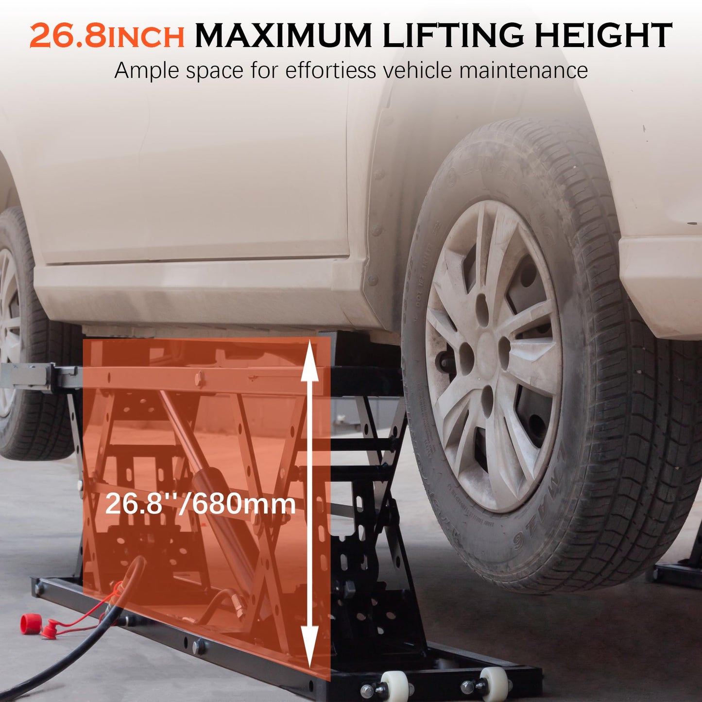 Heavy-Duty Portable Car Lift 7000 LBS Capacity, 28 Inch Max Lift Height with Mechanical Safety Locks, Adjustable Quick Jack Design, Folding & Wheels for Easy Storage
