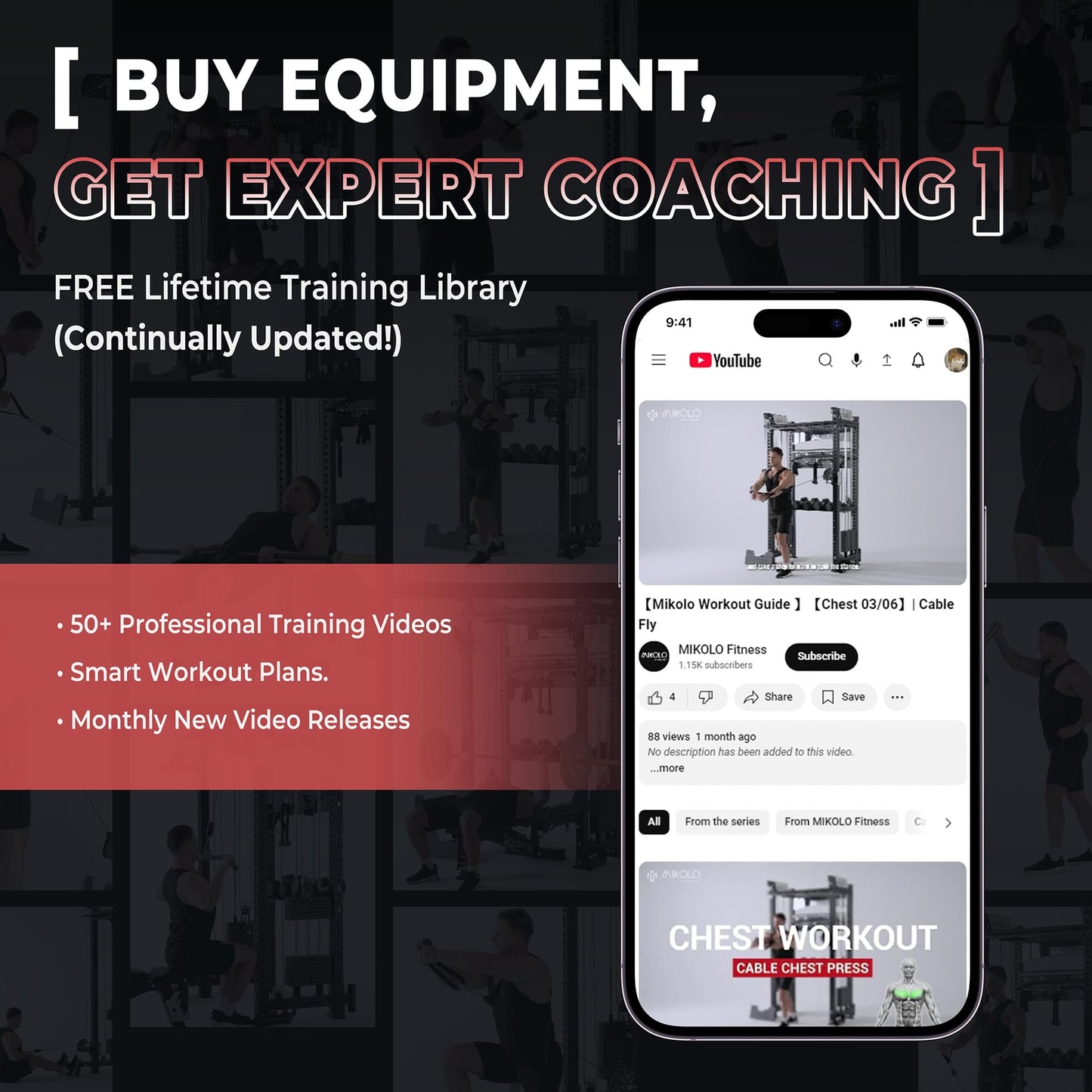 Mikolo Smith Machine, 2200lbs Squat Rack with LAT-Pull Down System & Cable Crossover Machine, Power Rack and Packages (RSL230CPHGP)
