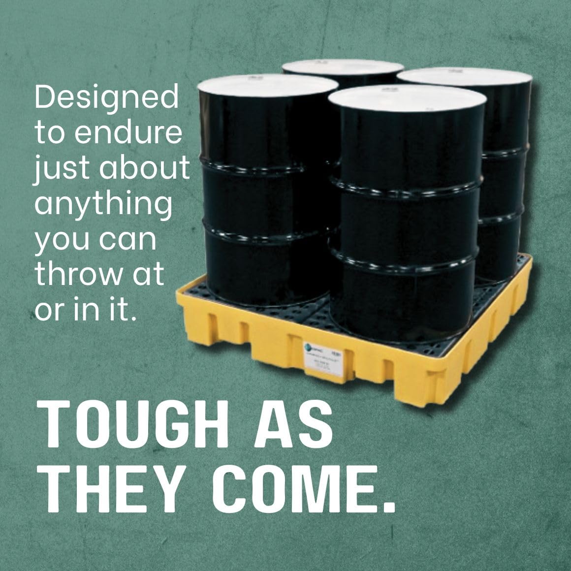 ENPAC 4 Drum Spill Pallet Platform with Forklift Pockets, 49"x49"x6.5", 8,000 lbs. Load Capacity Containment, 66-Gallon, Forkliftable, EPA/OSHA Compliant, Made in USA