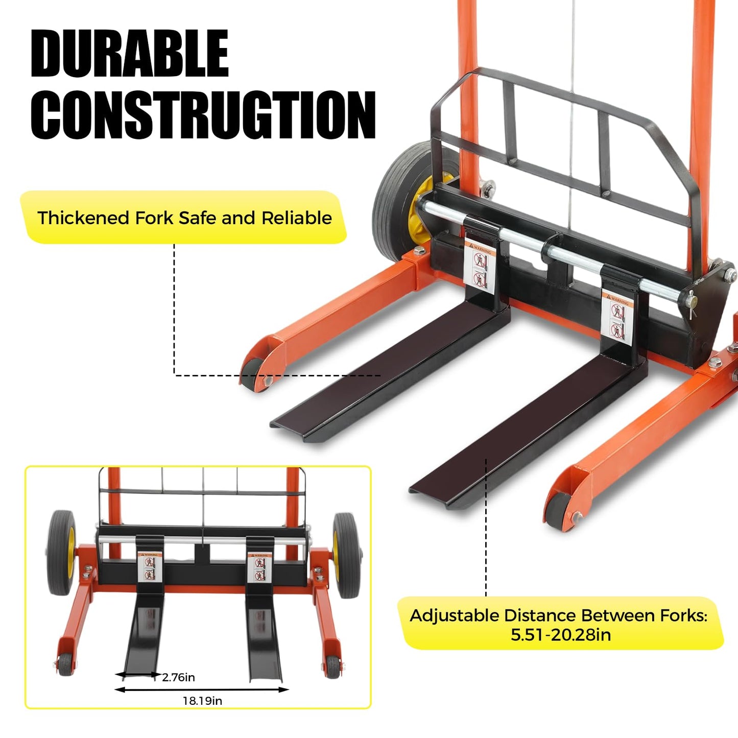 FiueStur Material Lift Winch Stacker 330 lbs Capacity Pallet Truck Dolly 40 Inch Lift Height Lift Table Adjustable Forks 9 Inch Wheels for Warehouse Workshop Material Handling