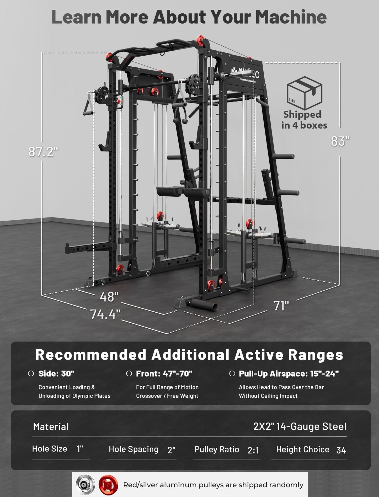 Mikolo M4 2.0 Ultra Smith Machine with Aluminum Pulles, All-in-One Home Gym Power Cage with LAT Pulldown & Cable Crossover, Squat Rack for Full Body Workouts (Black)