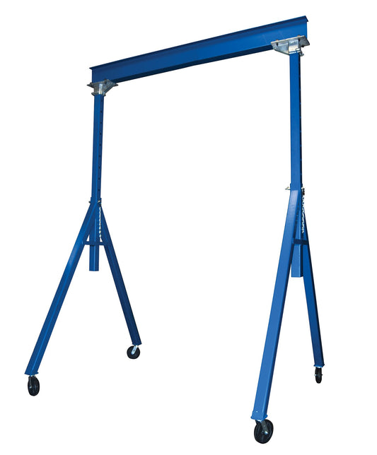 Vestil AHS-8-15-16 Steel Adjustable Height Gantry Crane with Phenolic Casters 15 Ft. Wide x 16 Ft. Max Usable Height 8,000 Lb. Capacity Blue
