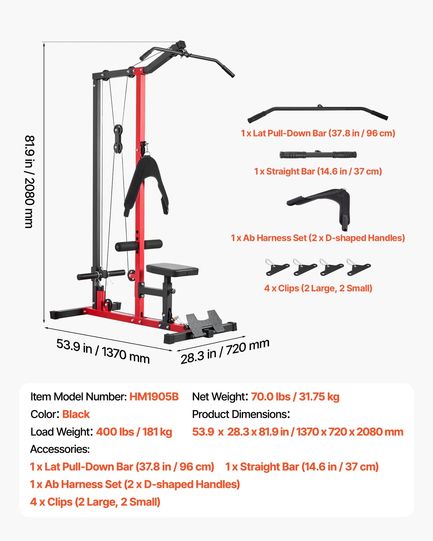 VEVOR LAT Pull Down Machine, 3-in-1 Row Cable Machine, Cable Machines Home Gym with 3-Level Adjustable Seat, 4-Level Adjustable Foam Roller, Load 400 lbs LAT Tower for Back, Chest, Tricep, Black