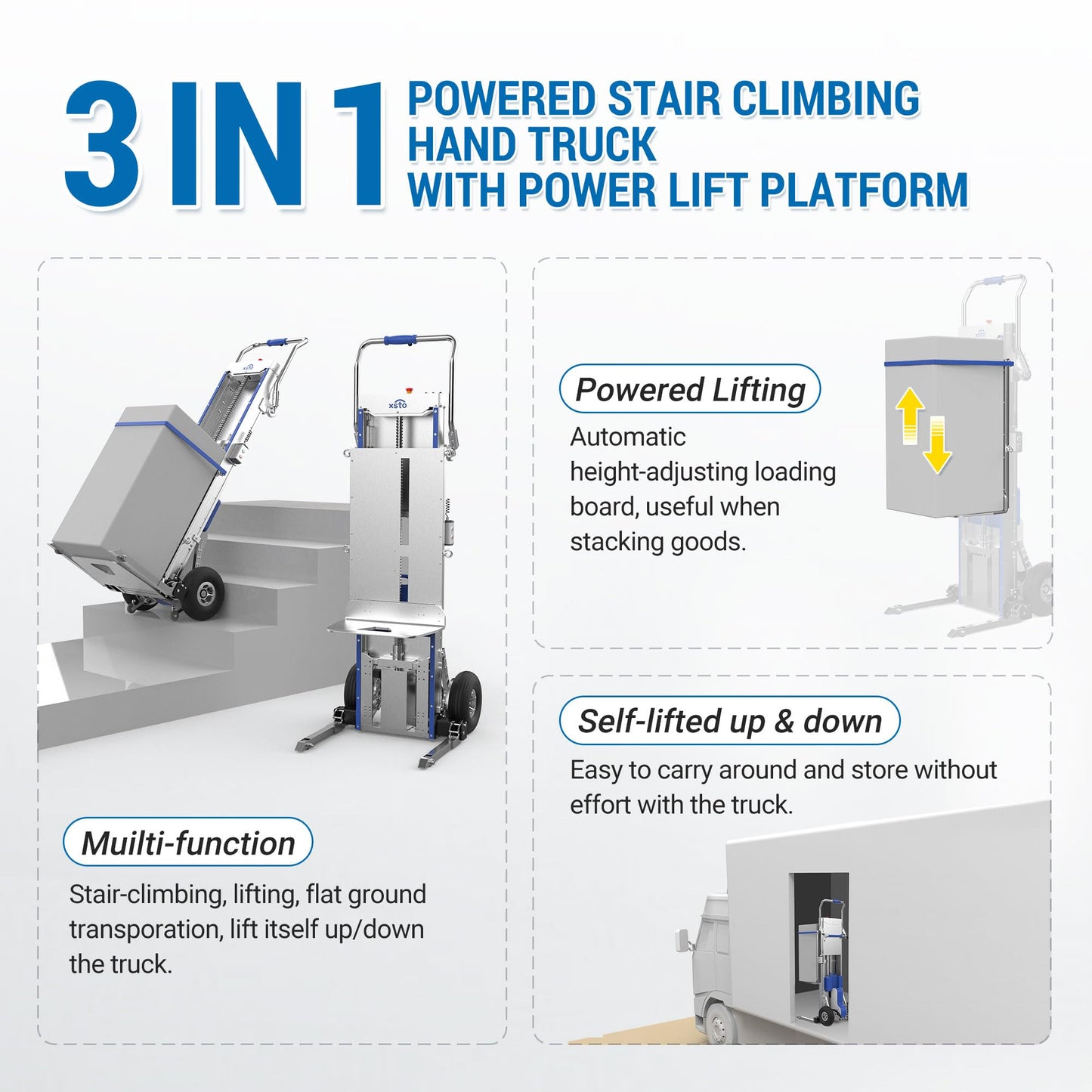 Electric Stair Climbing Hand Truck with Power Lift Platform, Pallet Truck Dolly, Lift Table, Fork Lift - 375lb Capacity,Max Lifting Height 40.35"