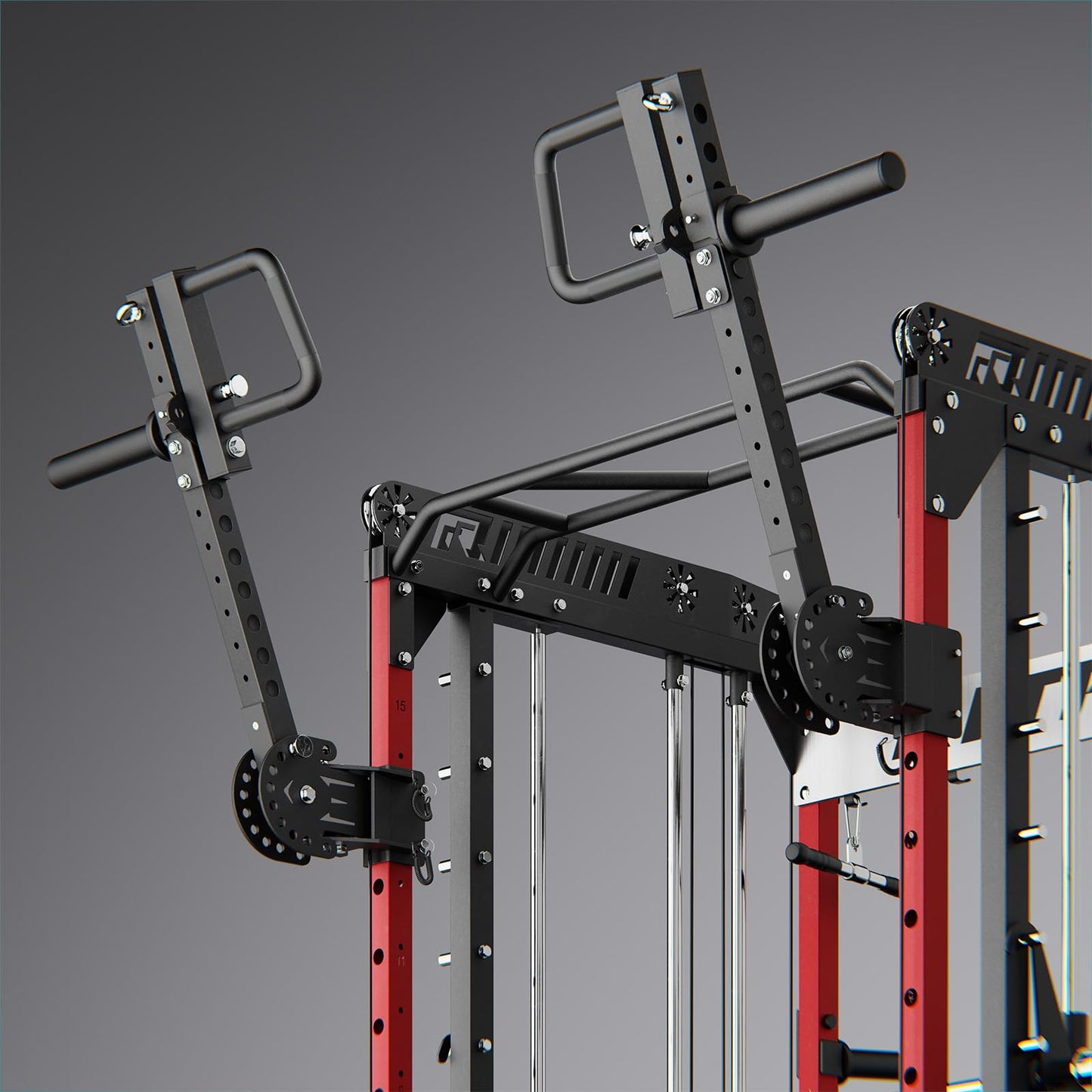RitFit M1 Pro Smith Machine with LAM1 Adjustable Lever Arm Attachment, All-in-One Power Cage, Power Rack with LAT Pulldown & Cable Crossover System for Home Gym(Red with Weight Stack,BP230)