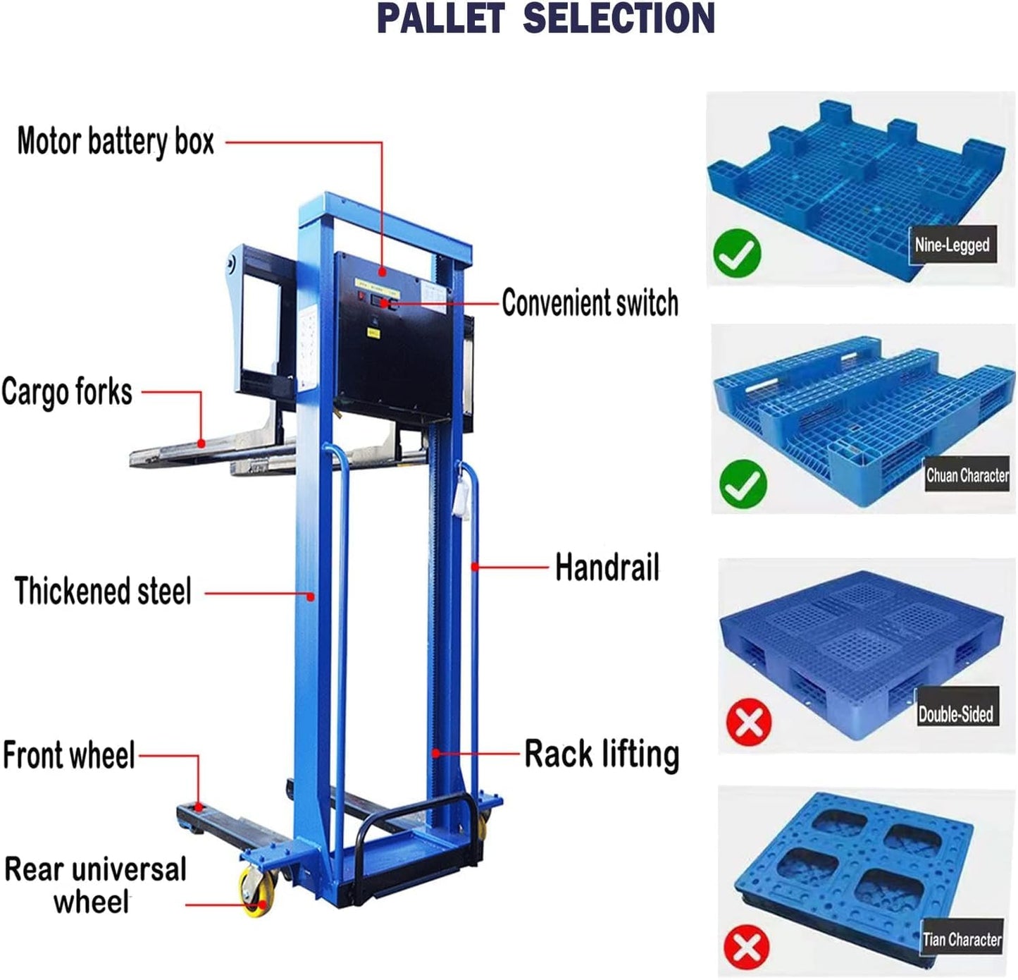 1500lbs Semi Electric Forklift Pallet Stacker - Heavy Duty Hydraulic Hand Truck with Remote Control, Adjustable Lift Height 51/63 Inches, Portable Material Handling Solution A