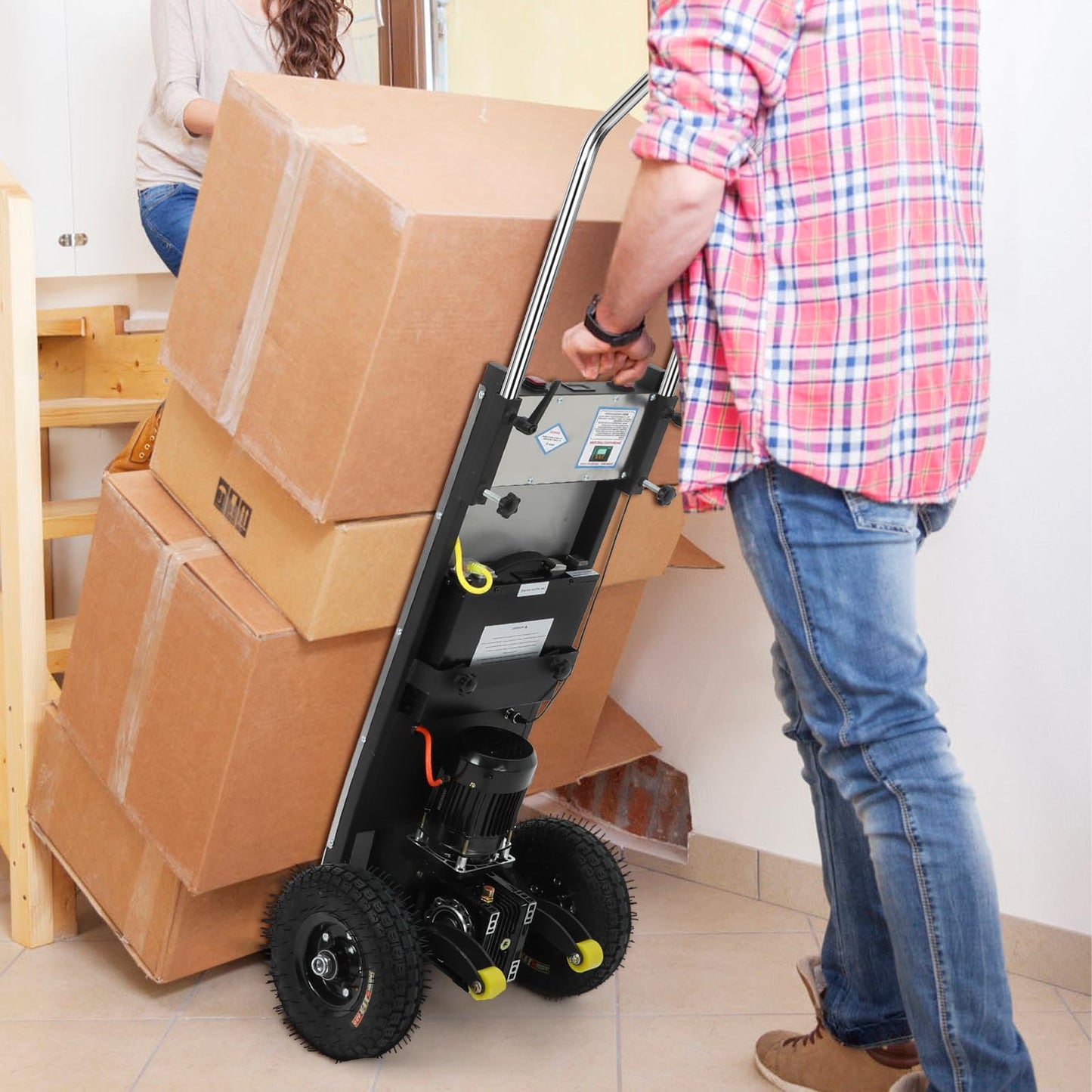 1200W Power Stair Climber Trolley, 881 Lbs Heavy Duty Stair Climbing Cart with 3 Adjustable Speeds & 4H Battery Life, Folding Lift Helper for Moving Appliances up/Down Stairs, Silver