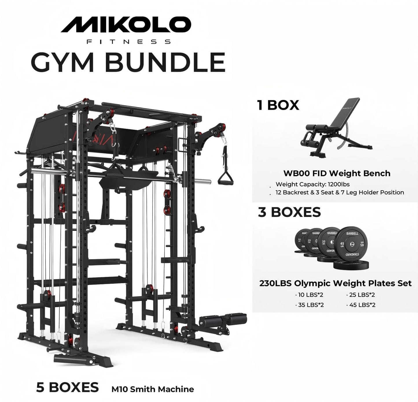 Mikolo Smith Machine, Multi-Function Power Cage with Dual Pulley System, Vertical Leg Press Attachment, Squat Rack Power Rack with More Training Attachment for Home Gym (M7230HPHGPB)