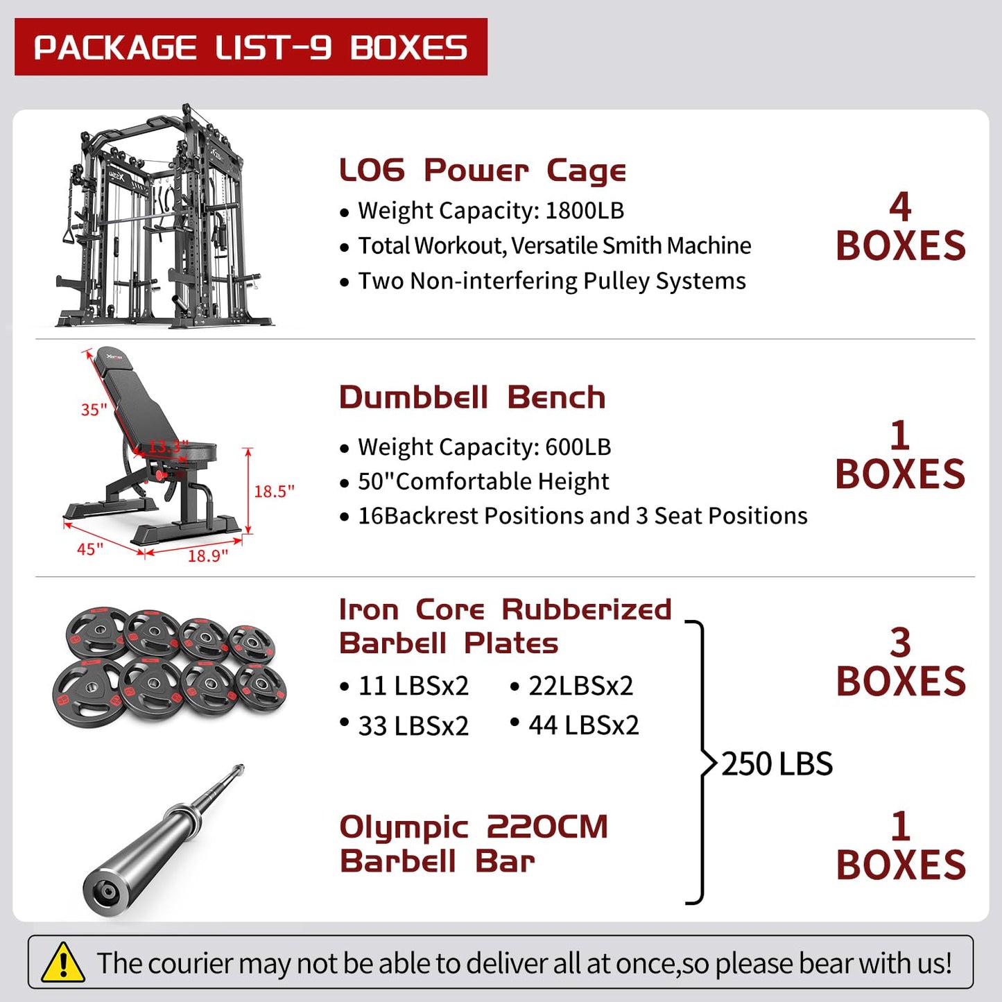 Multi-Purpose Squat Rack,Smith Machine Weight Rack Set with Cable Crossover System, Home Gym Power Racks, Power Racks and Packages (L06 two users, Power cage Black+bench+(pole+Cast lron)250LBS)
