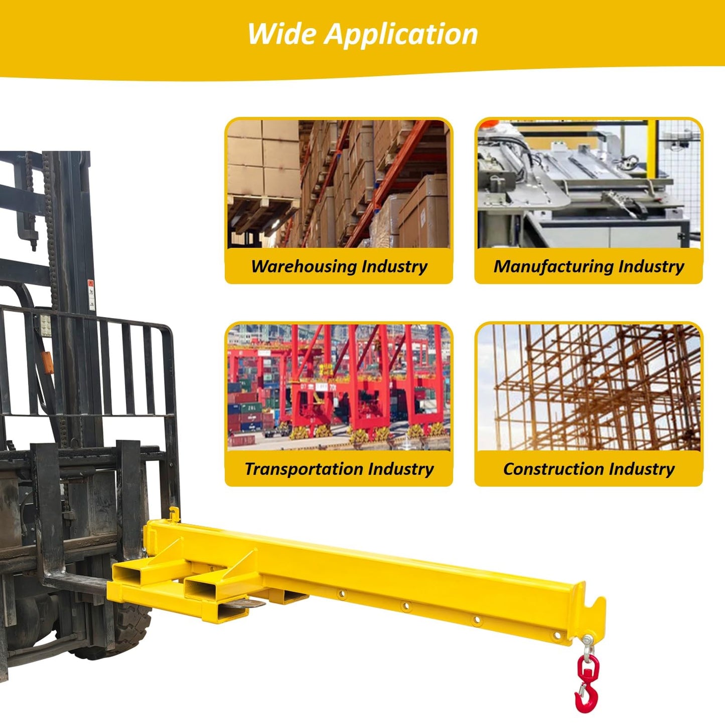 Banfluxion Bidirectional Forklift Jib Boom Crane, 6600LBS/3T Dual-Direction Boom Works in Transverse & Longitudinal, Adjustable Telescopic Mobile Lifting Hoist with 2 Hooks, for Forklifts & Hoists