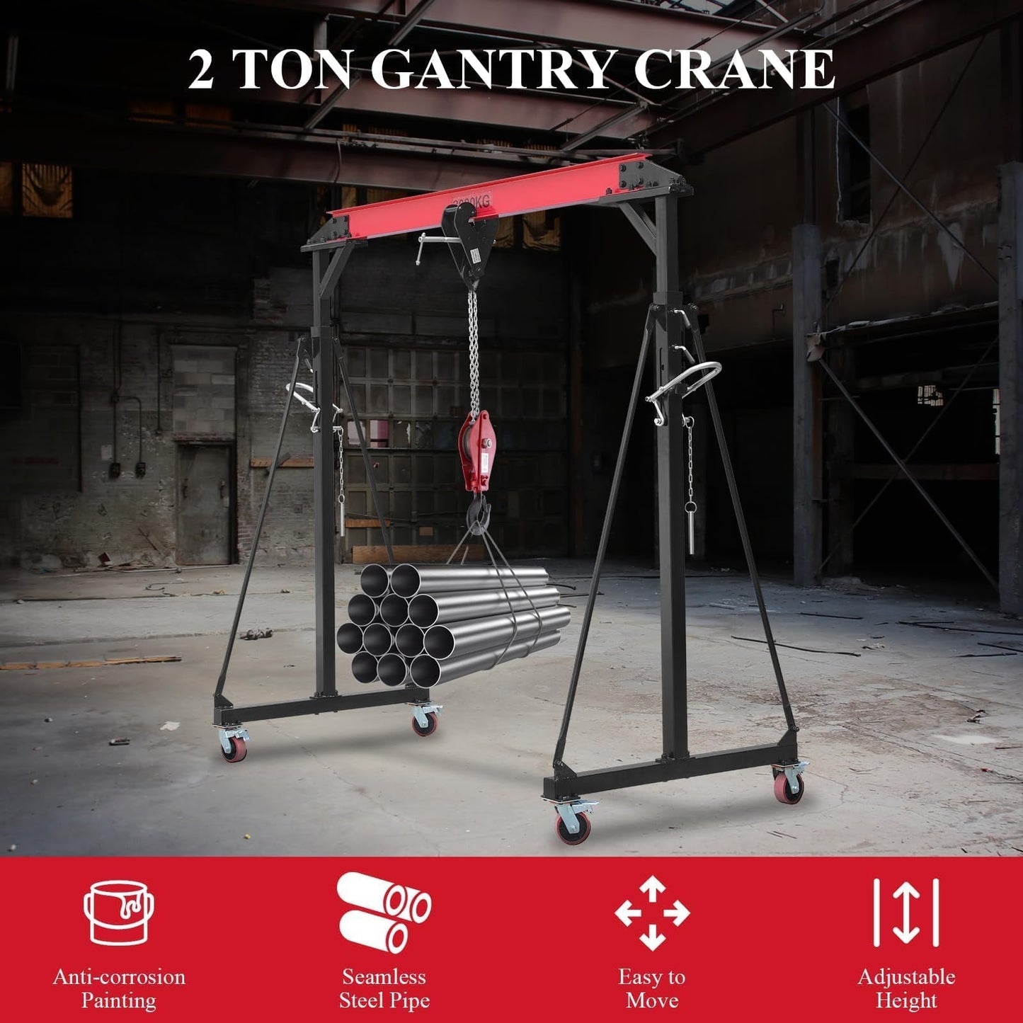 Gantry Cranes, Portable Shop Hoist with 360°, 4000LBS Gantry CraneAdjustable Height from 96.5 to 143.7,Lifting Equipment for Factories, Warehouses, Garage