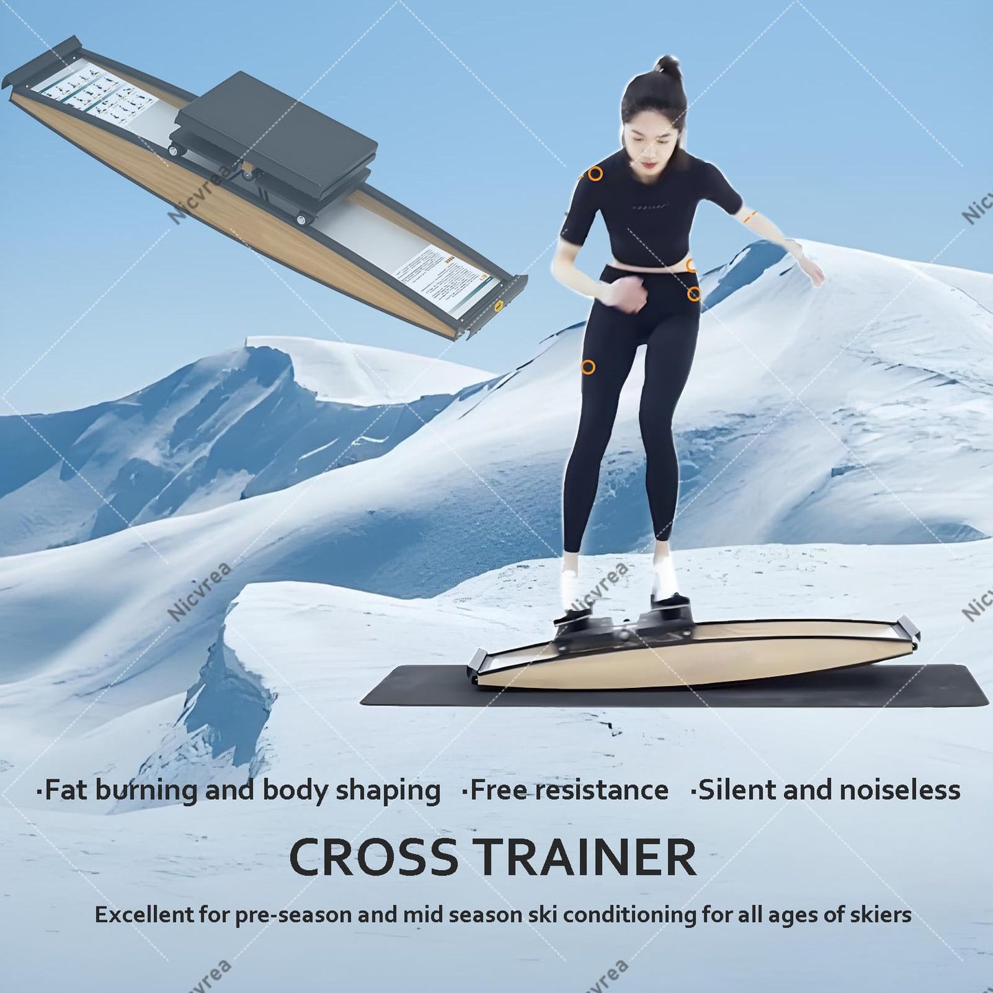Indoor Ski Simulator Exercise Machine - Beginner Ski Trainer, Gym Waist Strength Training, 150 Kg Load, Strength and Balance Training Tool