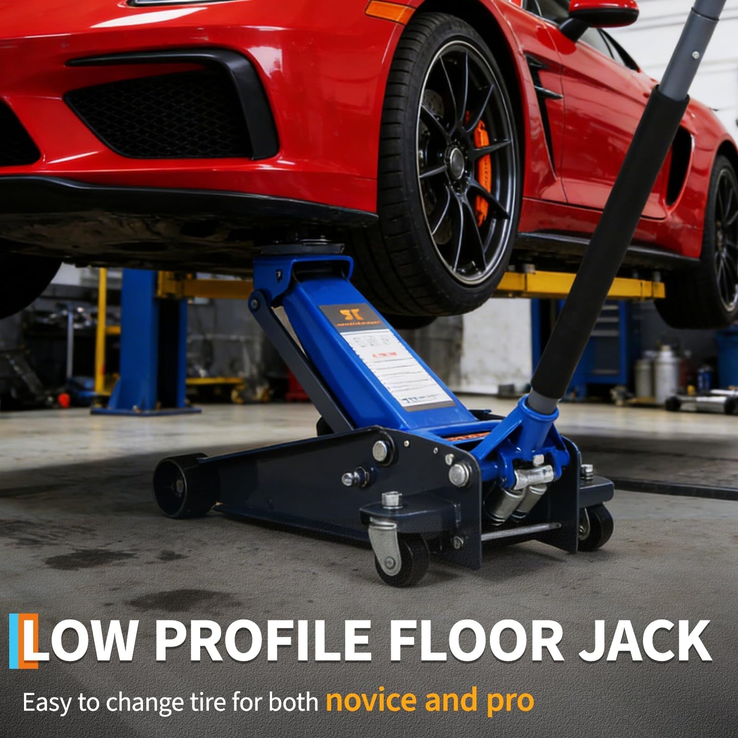 Patikuin 3 Ton Heavy Duty Low Profile Hydraulic Racing Floor Jack - Dual Piston Quick Lift Pump - Robust Aluminum & Steel Build - 2.95–15.35 Inch Lifting Range for Car, SUV, Truck, Garage - Blue +