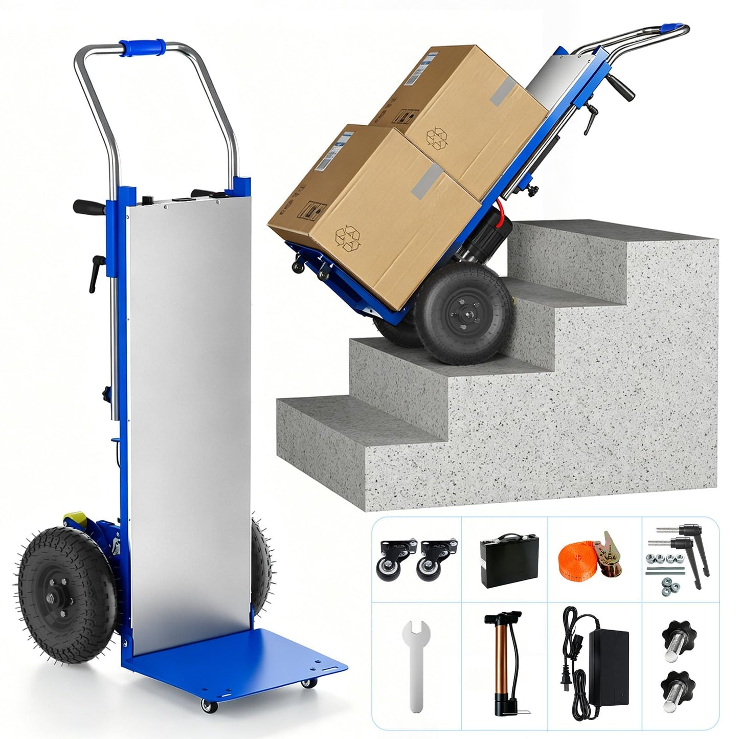 Electric Stair Climbing Dolly, Powered Hand Trucks 1300W Heavy Duty Stair Cart with Safety Rope for Furniture Logistics Warehouse
