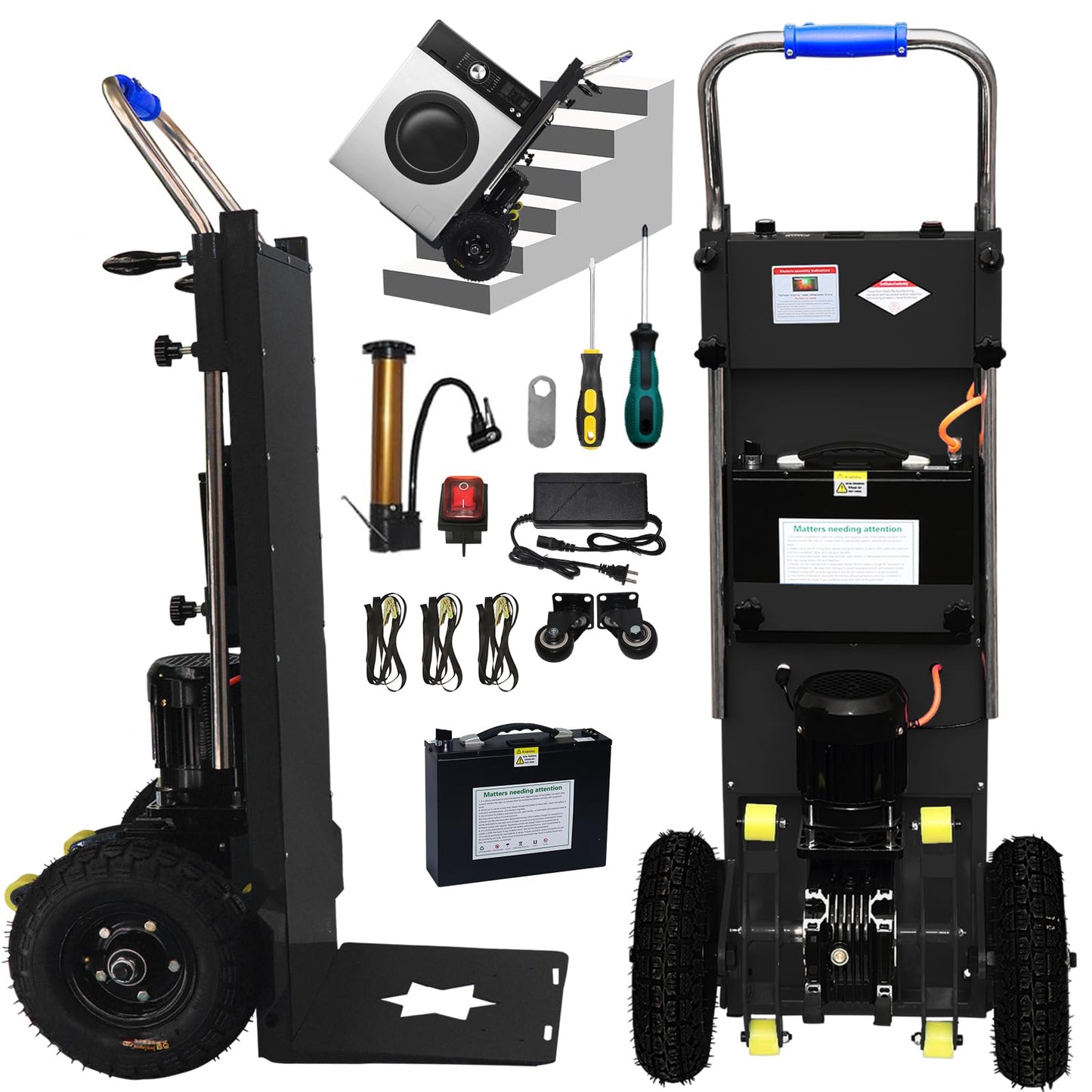 Electric Stair Climbing Dolly, Easy Up/Down with Foldable Design, 900lbs Capacity Heavy Duty, 1500W Hand Truck for Moving Furniture Fridge&Logistics Distribution (Seller Pays Tariff)