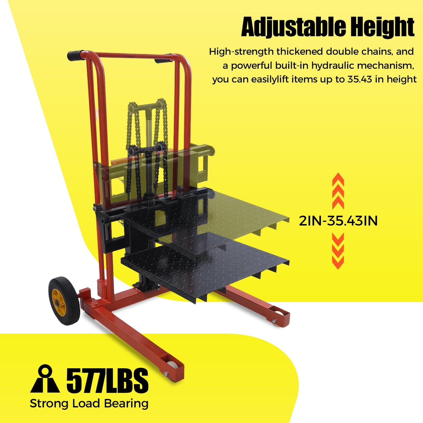 Hydraulic Material Lift Pallet Truck 577 lbs Manual Winch Stacker 35.43" Max Lift Height, Lift Table Cart with 9" Casters
