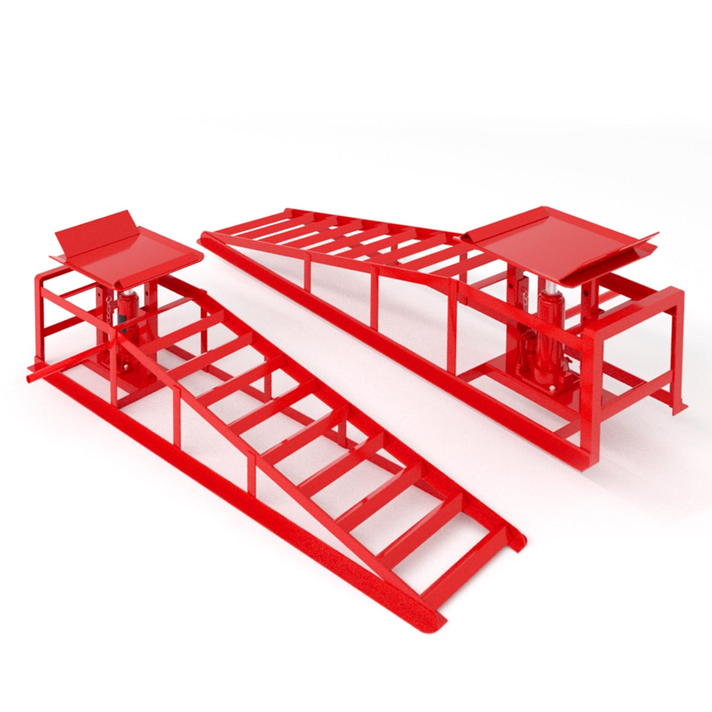 LOCKIETTA 2 PCS Hydraulic Car Ramp, 11065LBS 5T Heavy Duty Car Ramps with Hydraulic Jack, Steel Car Ramps for Oil Changes High Lift 9"-14.3" for Home Garage, Vehicle Truck Repair, Red